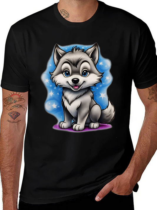 Cartoon Wolf Graphic Tee - Black
