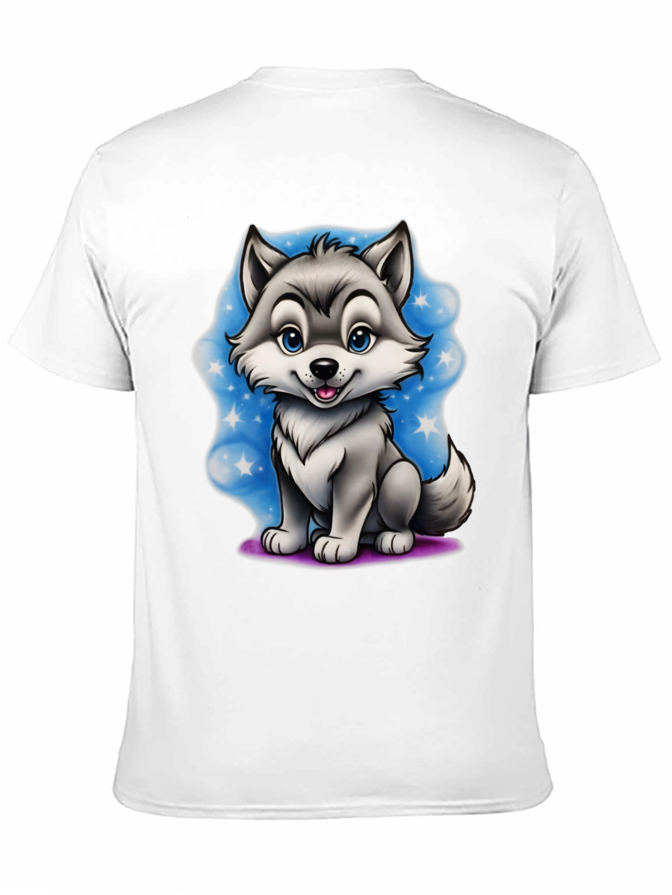 Cartoon Wolf Graphic Tee - Black