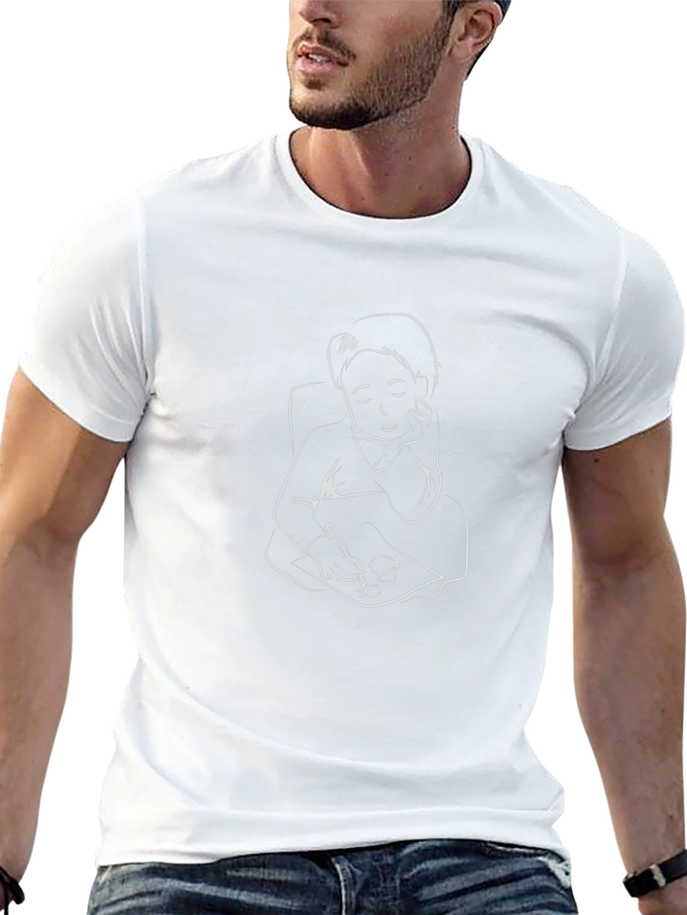 Contemplative Writer Graphic T-Shirt