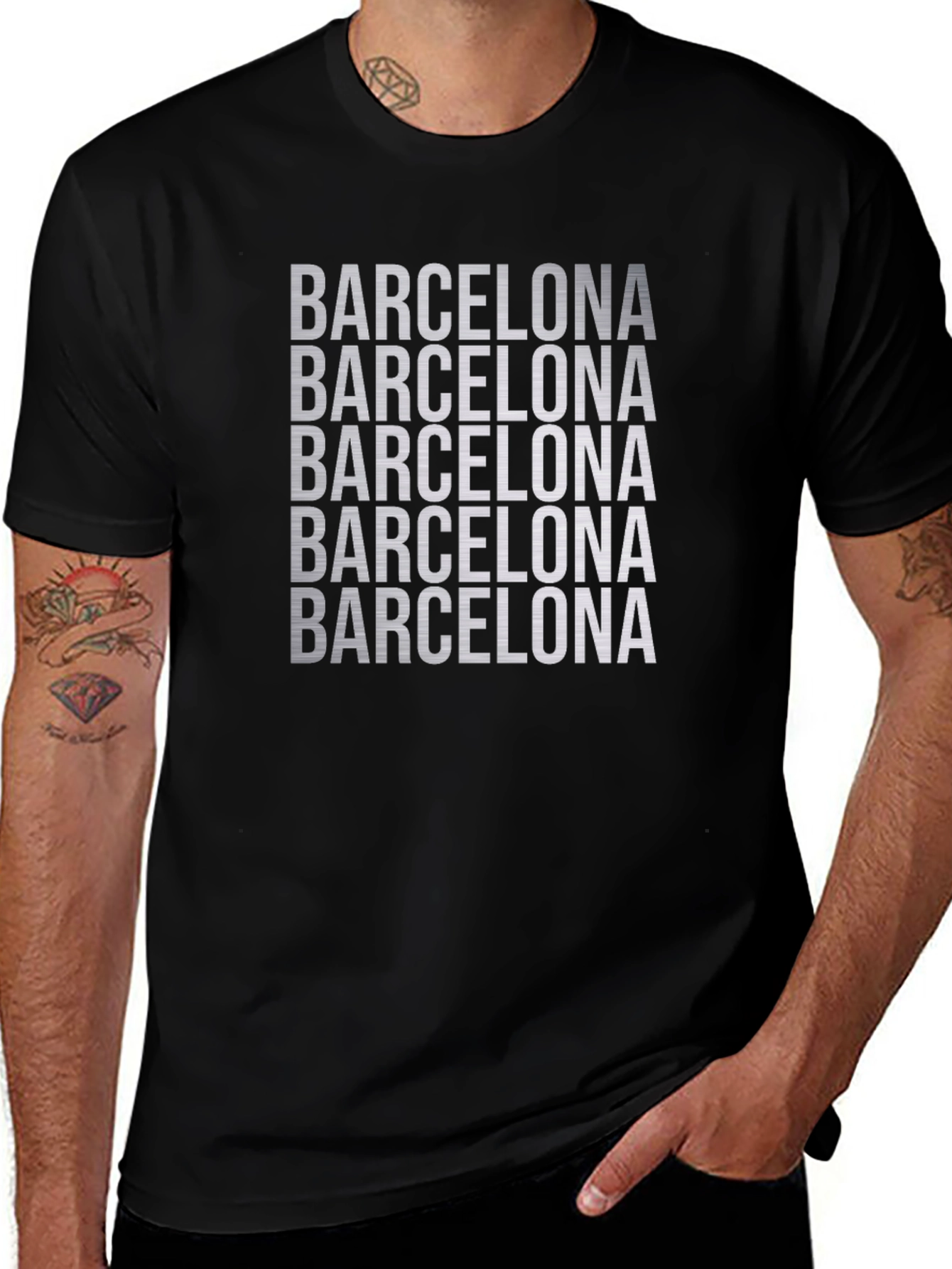 Barcelona Graphic Tee - Black Cotton Blend T-Shirt