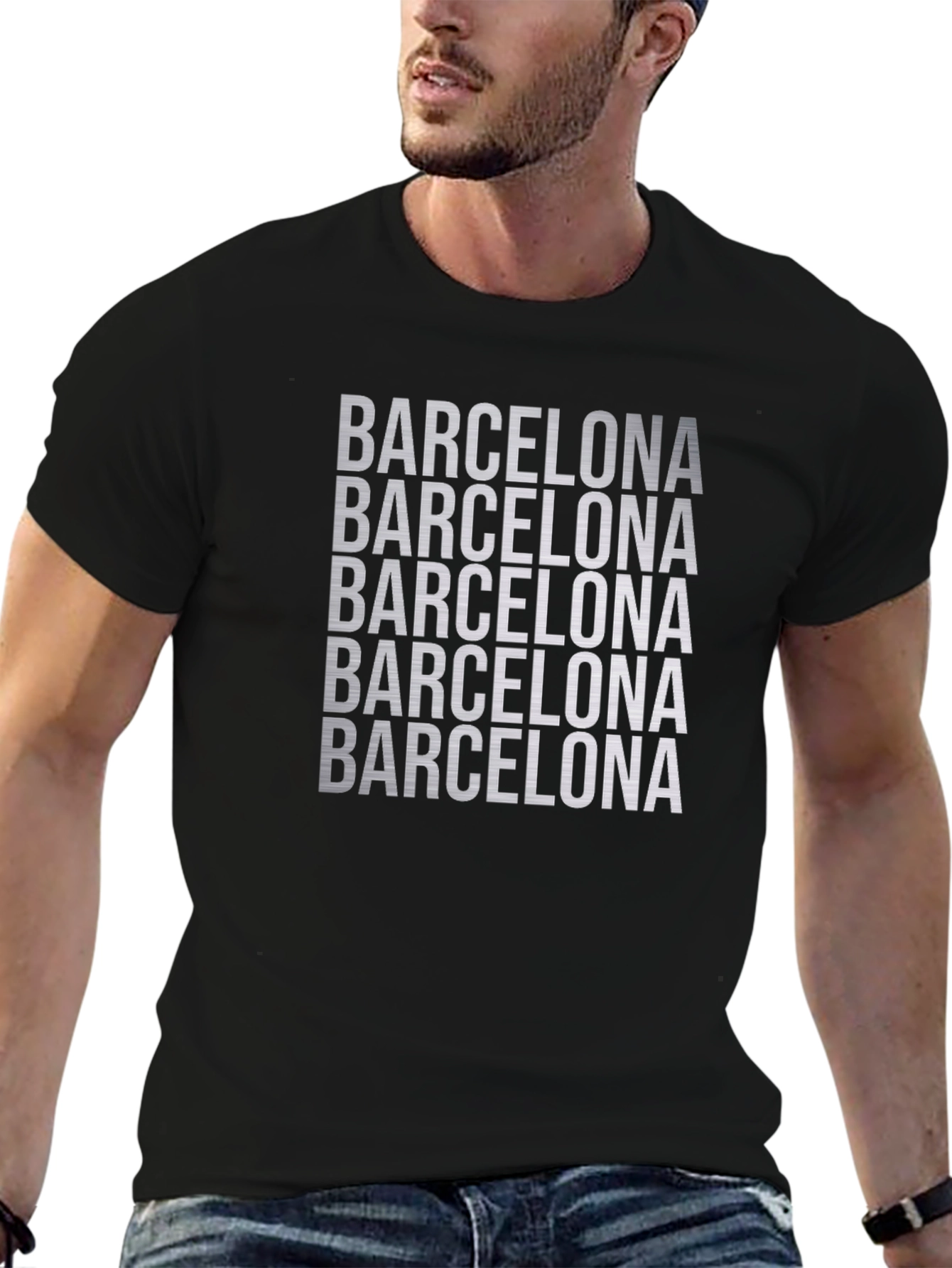 Barcelona Graphic Tee - Black Cotton Blend T-Shirt
