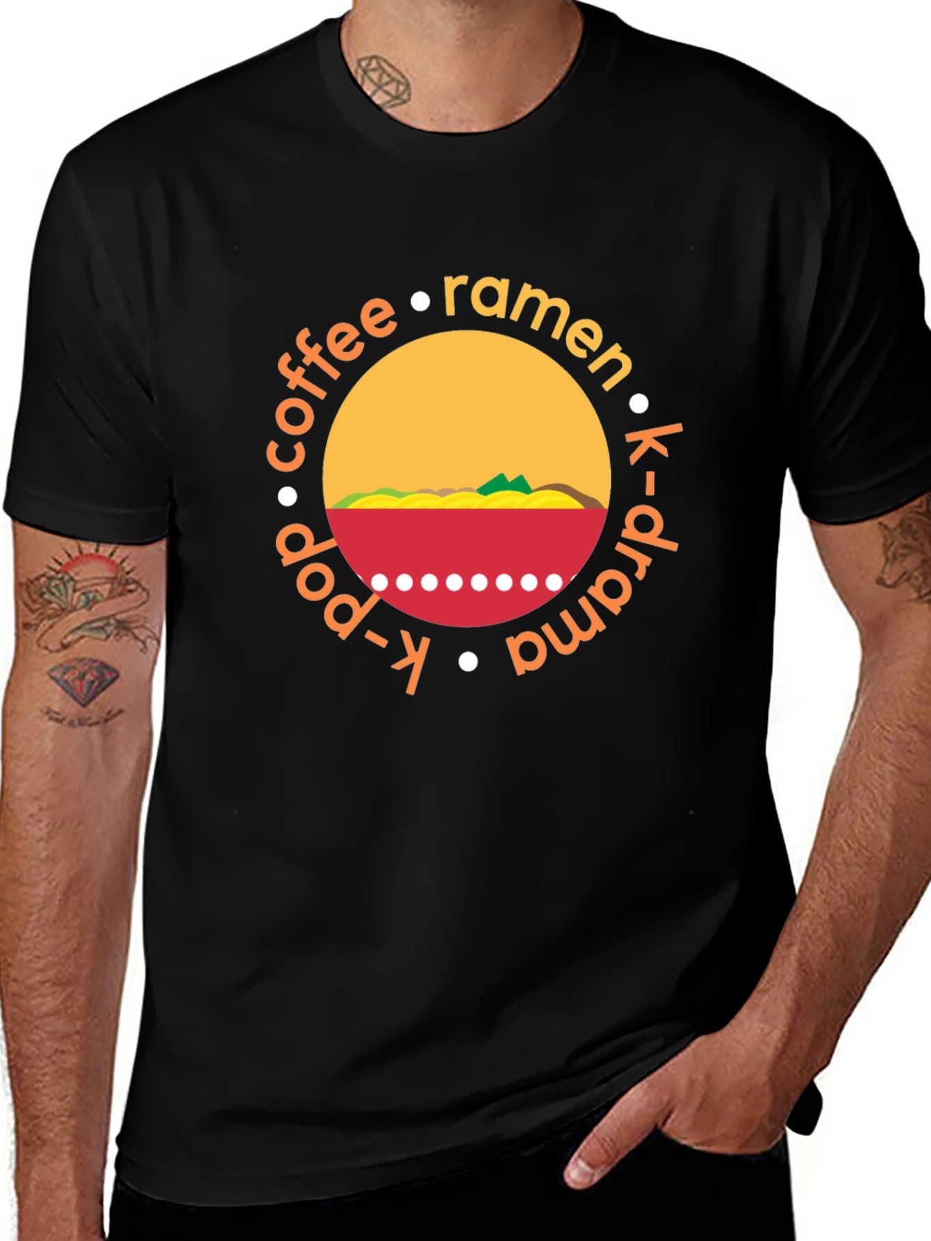 K-Drama & Ramen Black T-Shirt