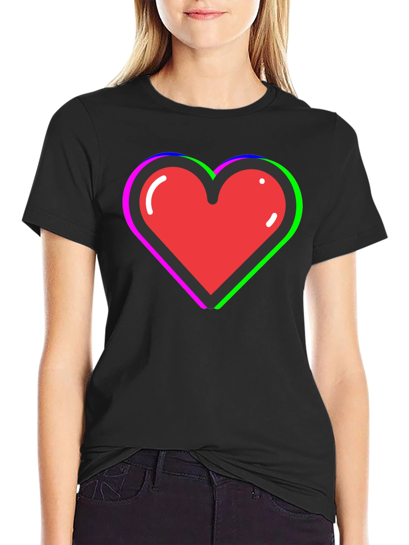 Funky Heart Tee: Black Cotton Blend