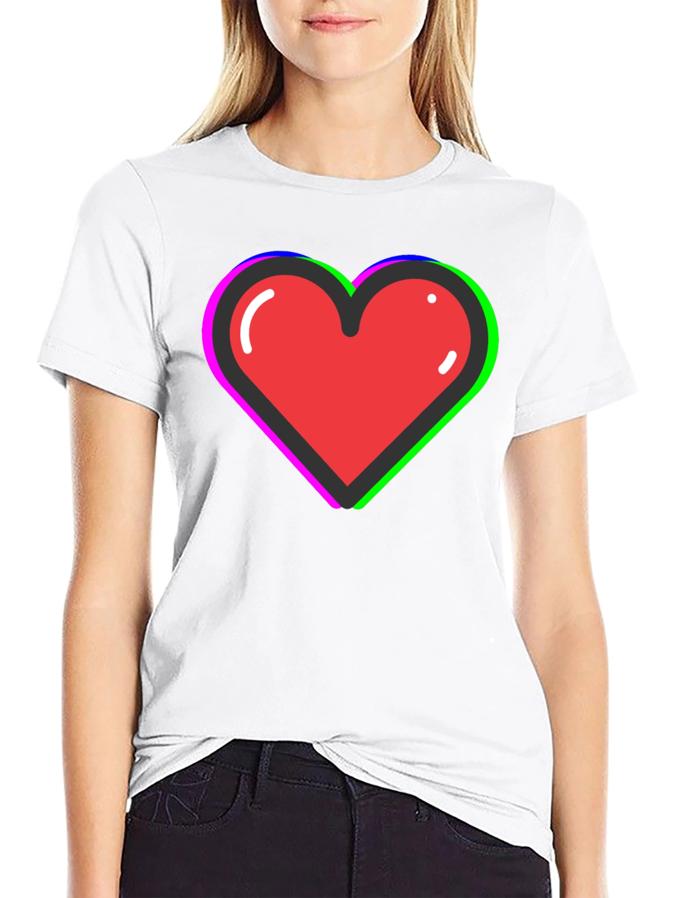 Funky Heart Tee: Black Cotton Blend