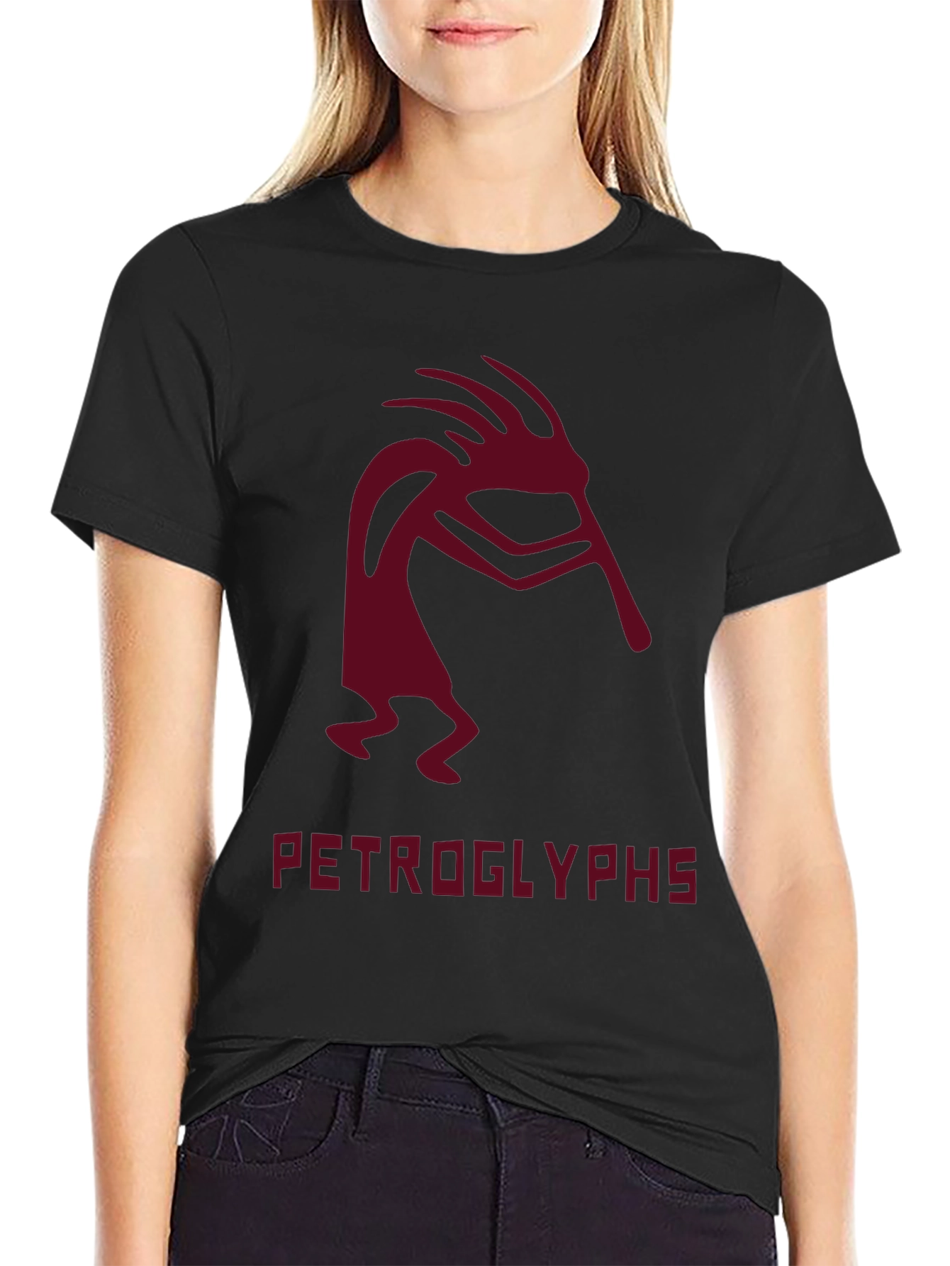 Kokopelli Petroglyphs Graphic Tee - Black Cotton