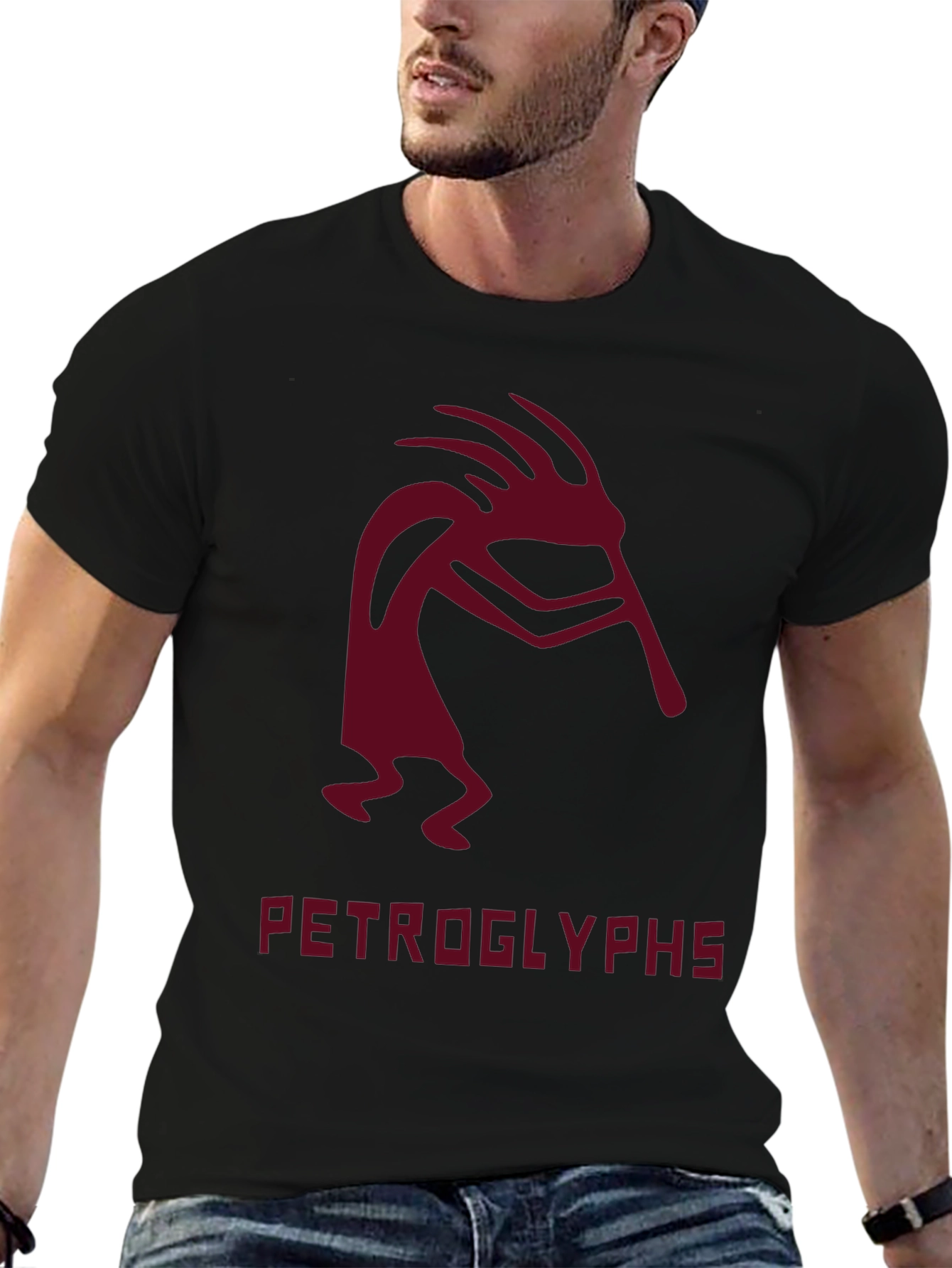 Kokopelli Petroglyphs Graphic Tee - Black Cotton