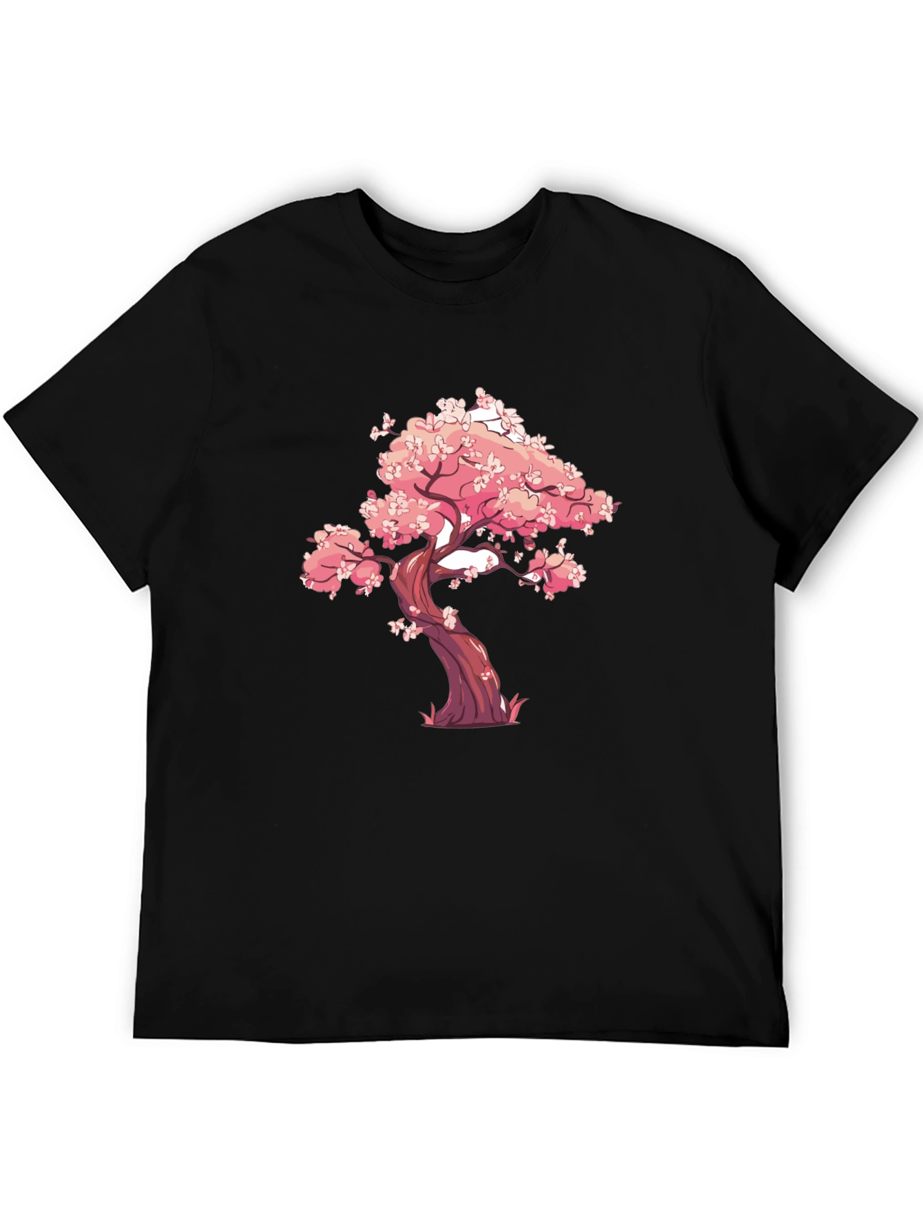 Black T-Shirt with Cherry Blossom Tree Graphic