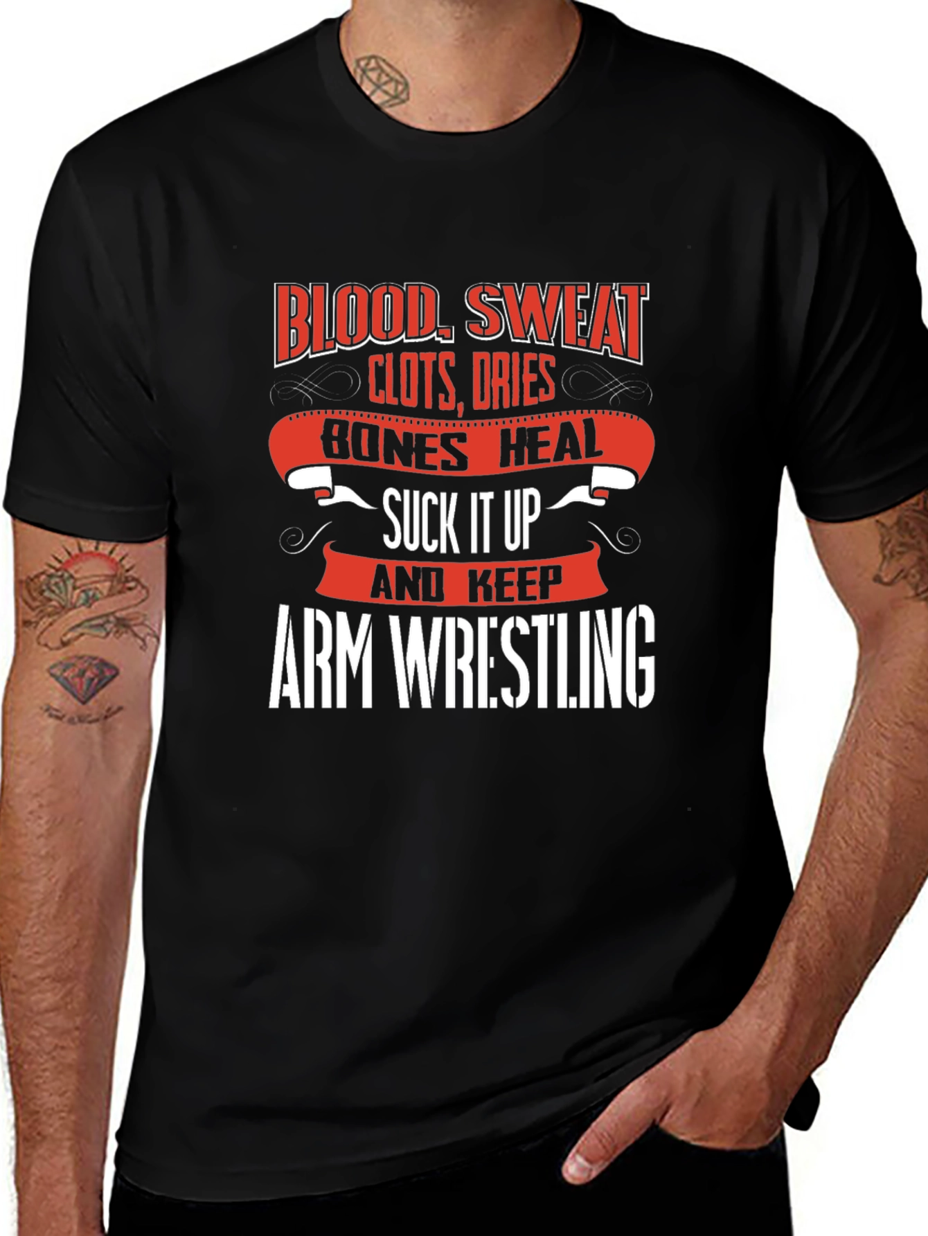 Arm Wrestling T-Shirt - Blood Sweat and Bones