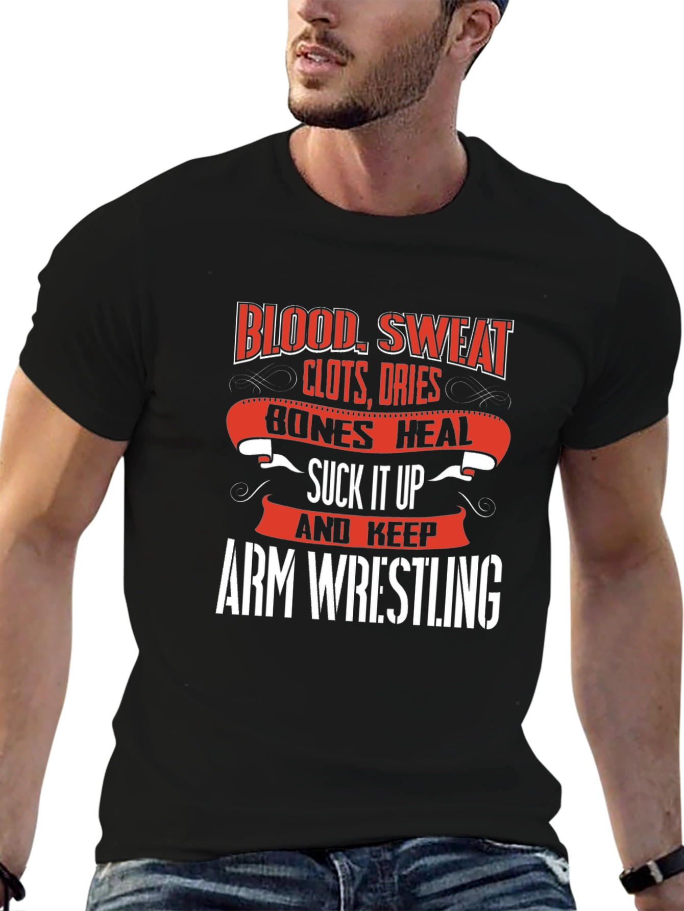 Arm Wrestling T-Shirt - Blood Sweat and Bones