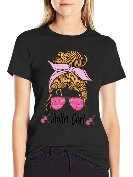 Violin Girl Messy Bun T-Shirt Music Lover Tee