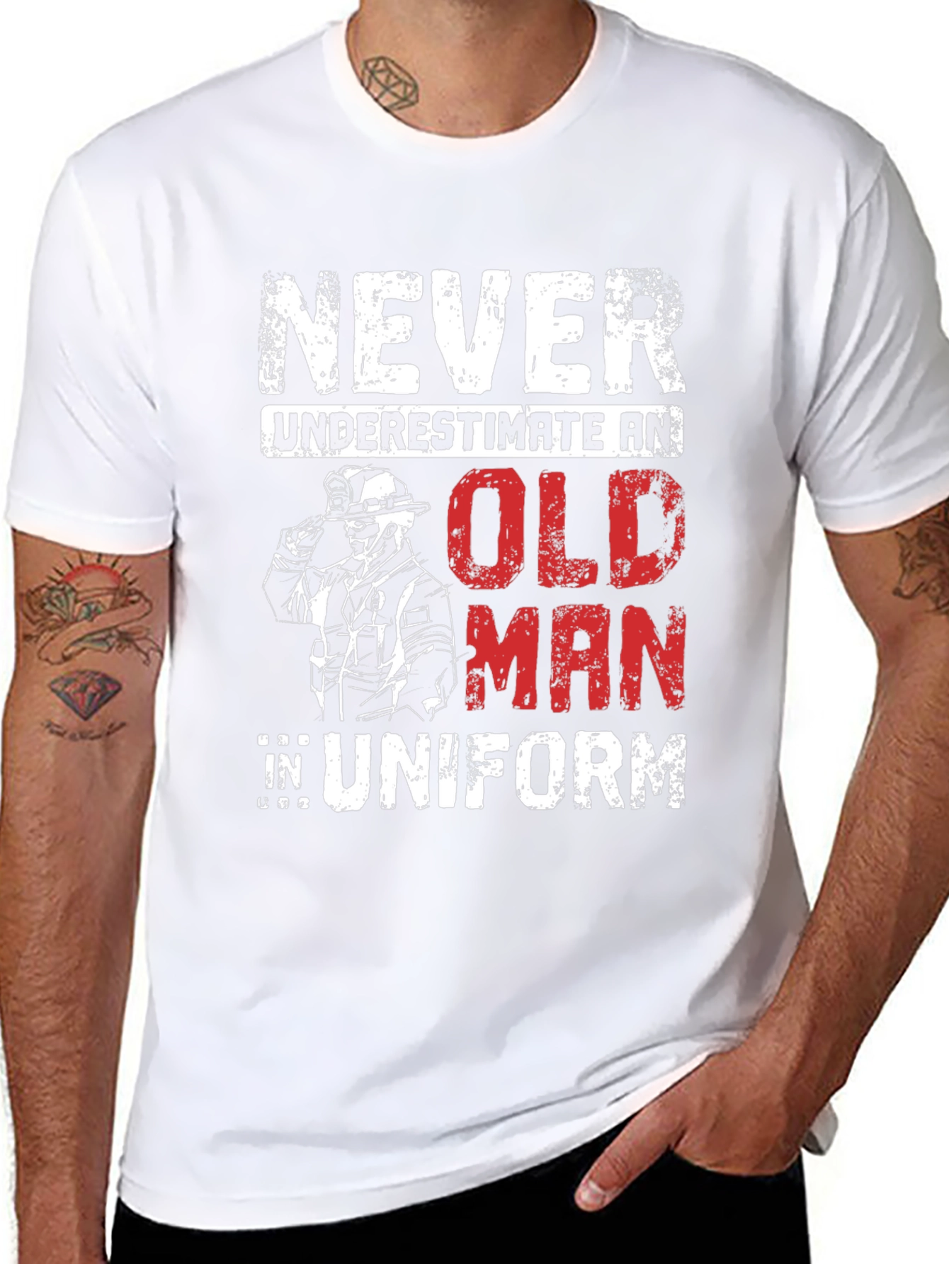 Never Underestimate an Old Man in Uniform T-Shirt