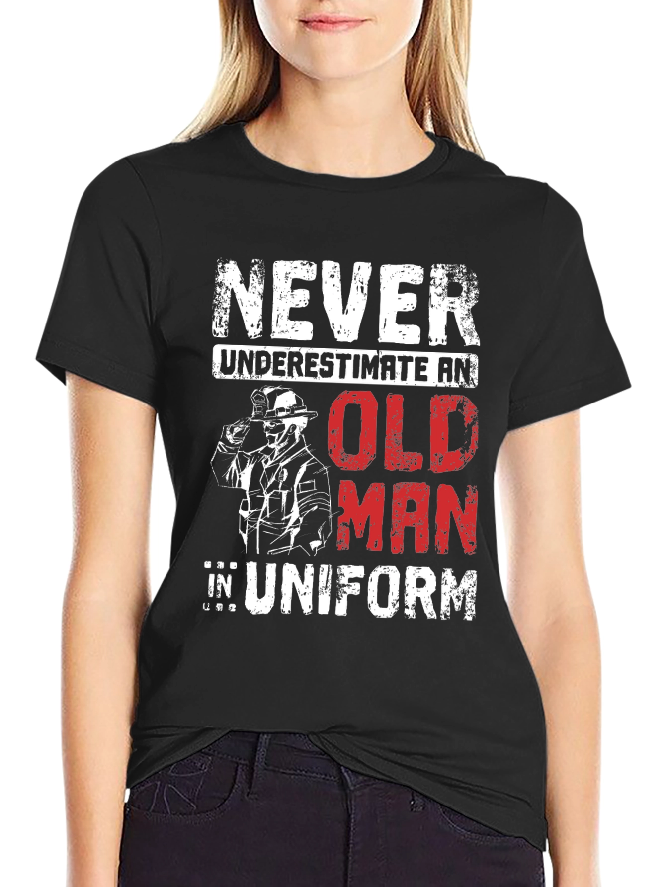 Never Underestimate an Old Man in Uniform T-Shirt