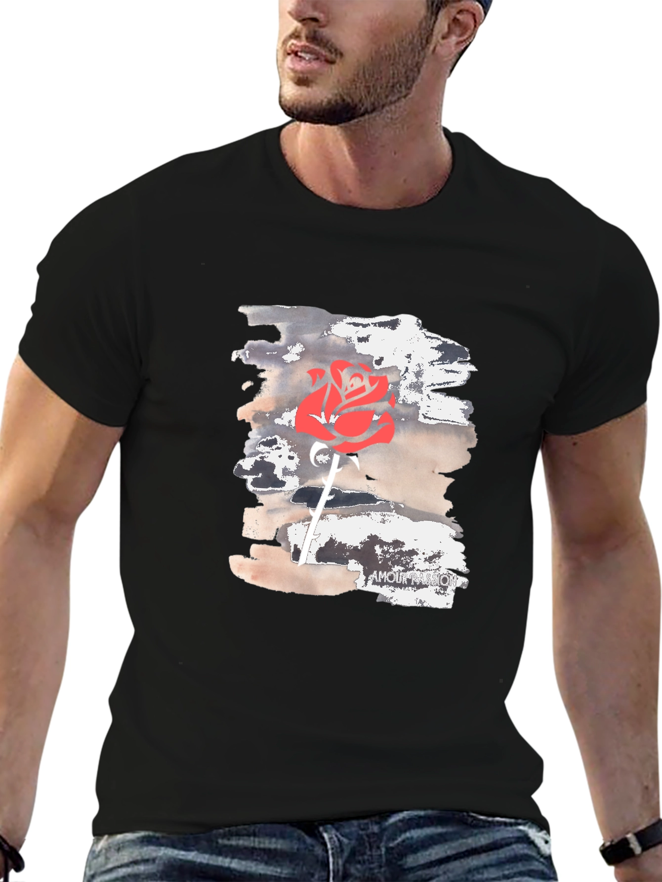 Red Rose Graphic Black T-Shirt - Stylish Cotton Tee