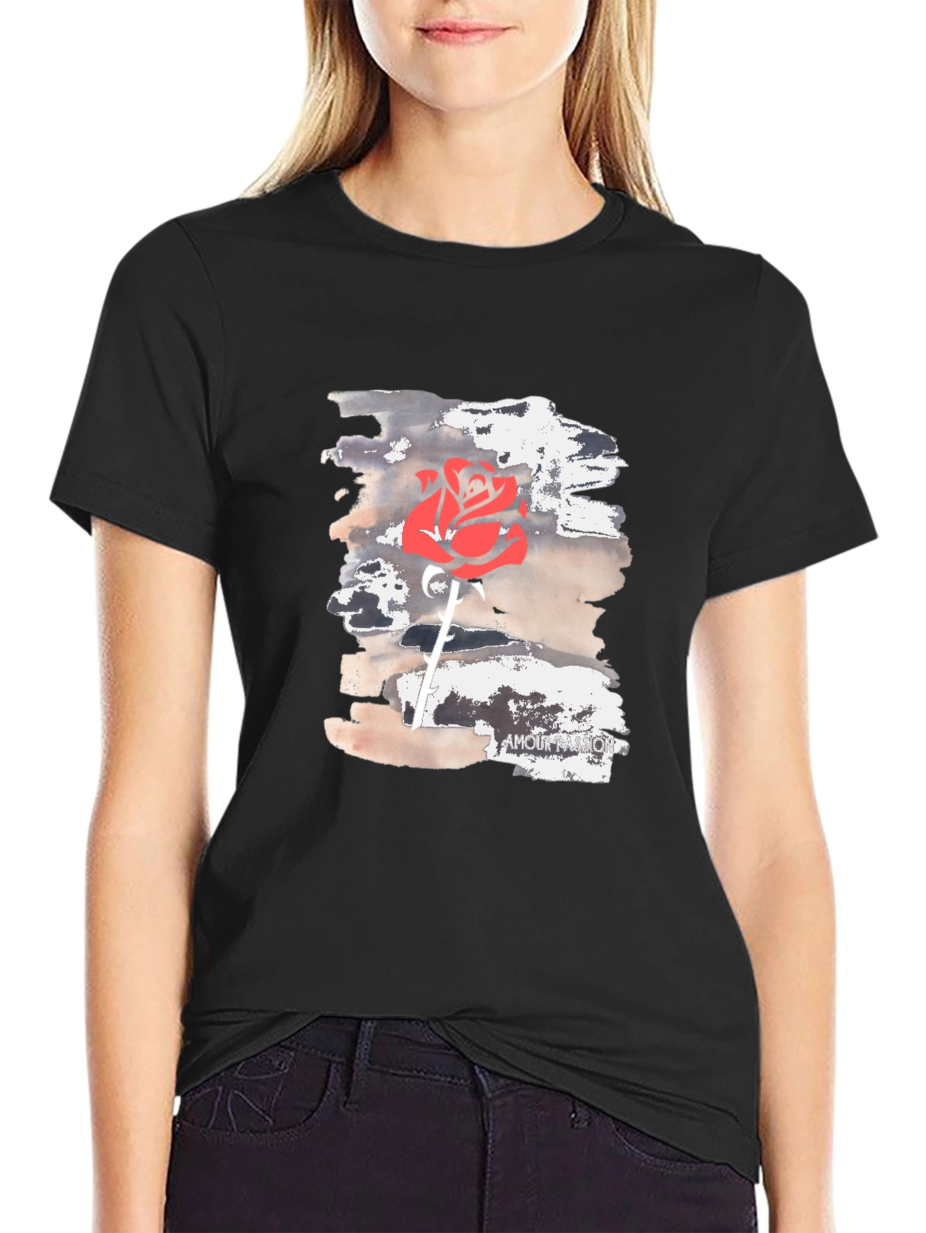 Red Rose Graphic Black T-Shirt - Stylish Cotton Tee