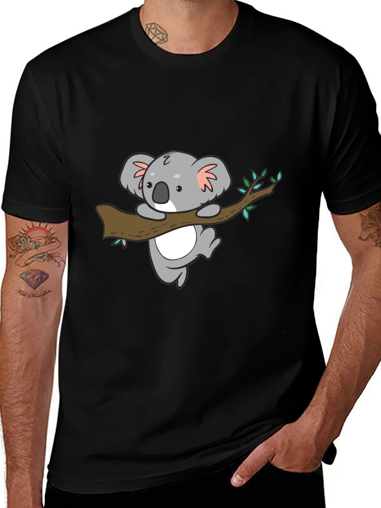 Cute Koala Bear Graphic Black T-Shirt