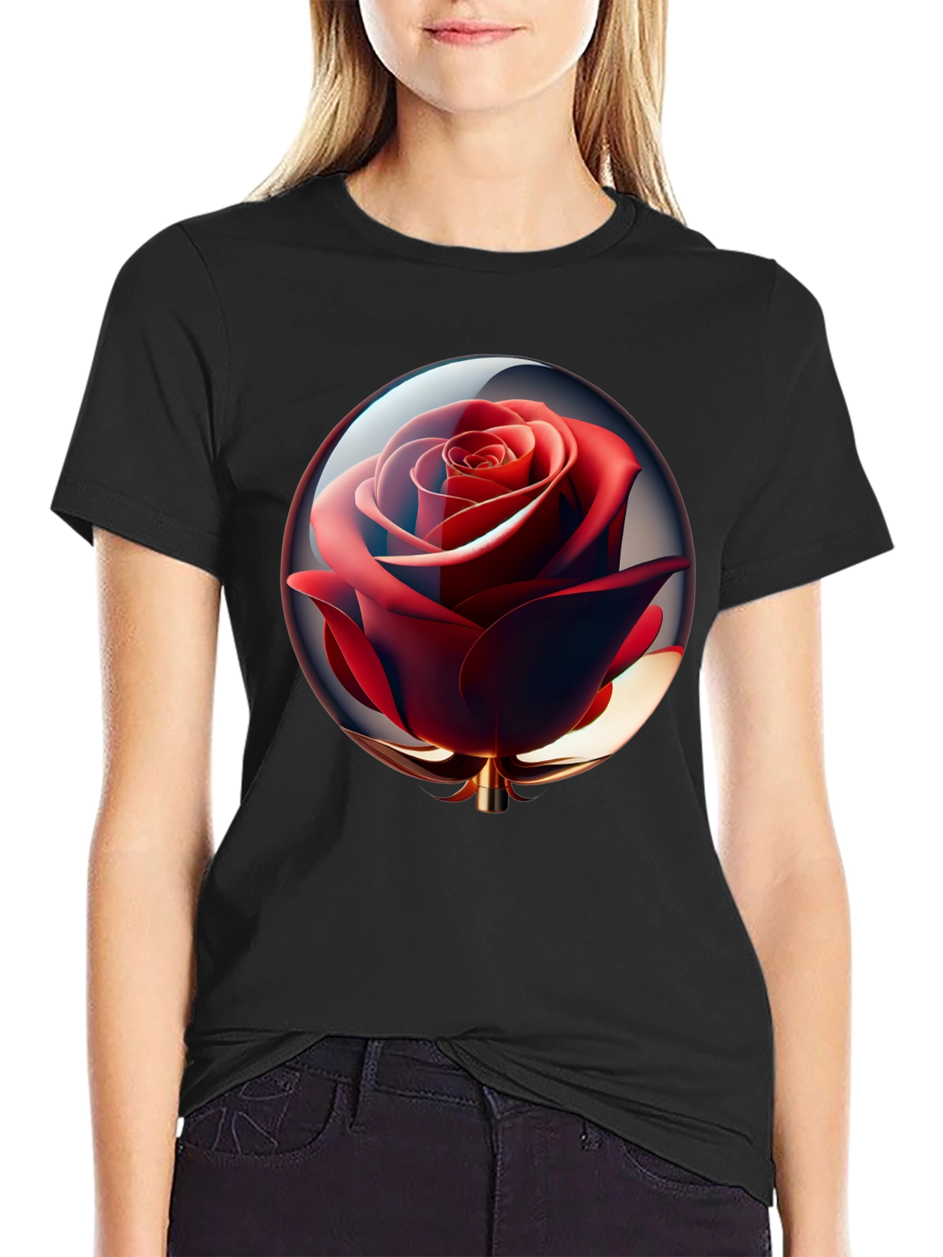 Rose in Sphere Black Tee