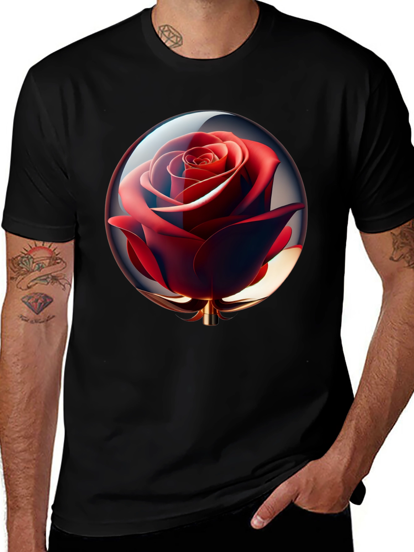 Rose in Sphere Black Tee