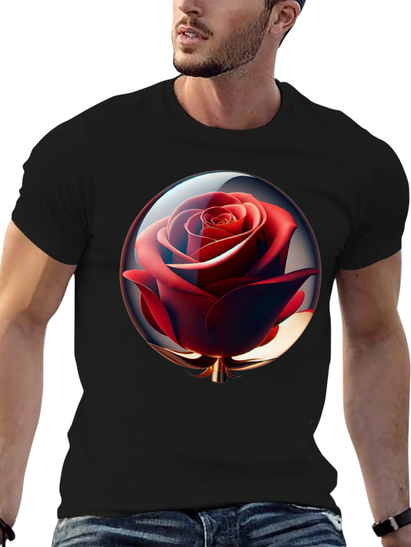 Rose in Sphere Black Tee
