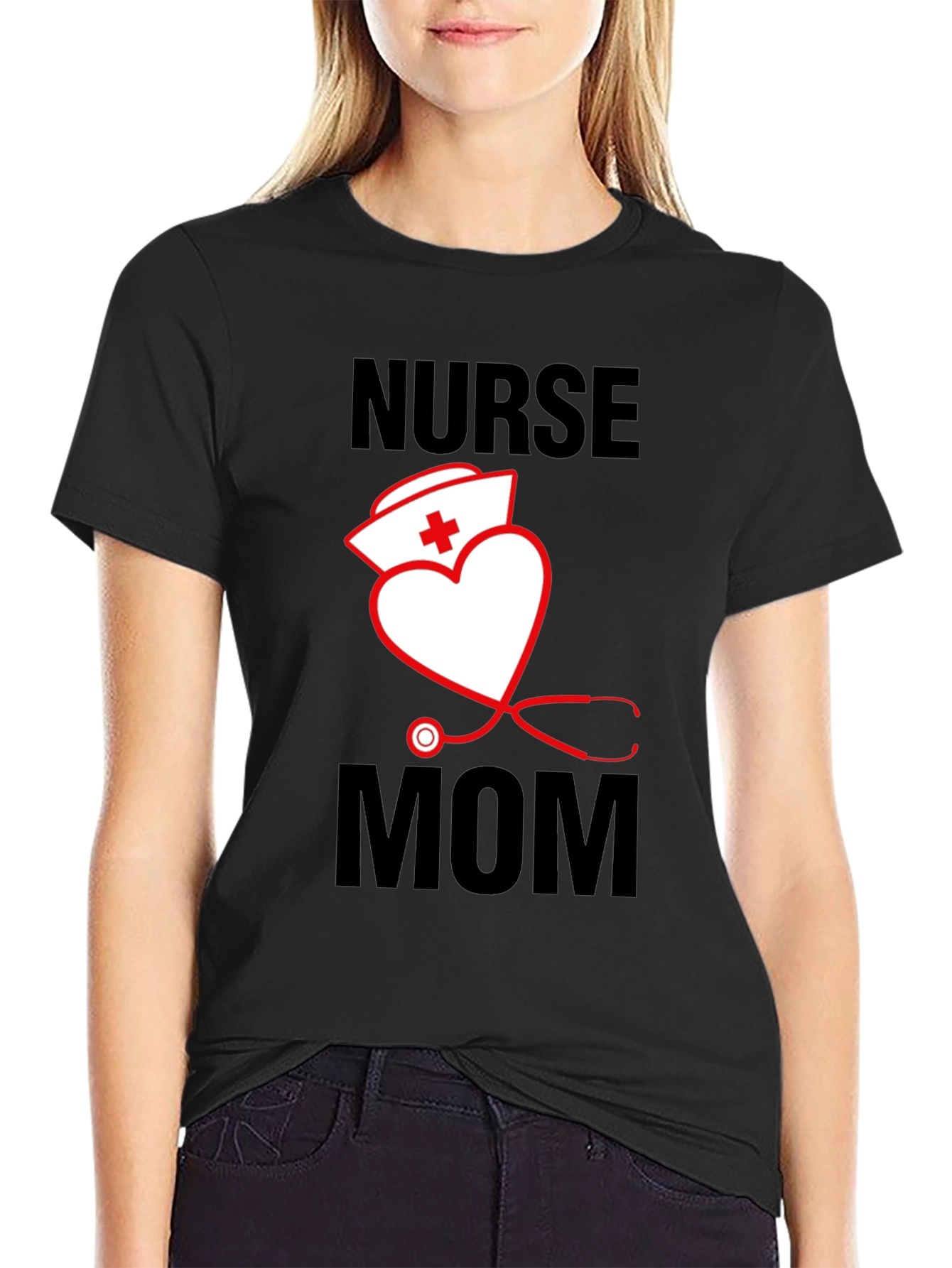 Nurse Mom T-Shirt - Heart Stethoscope Graphic