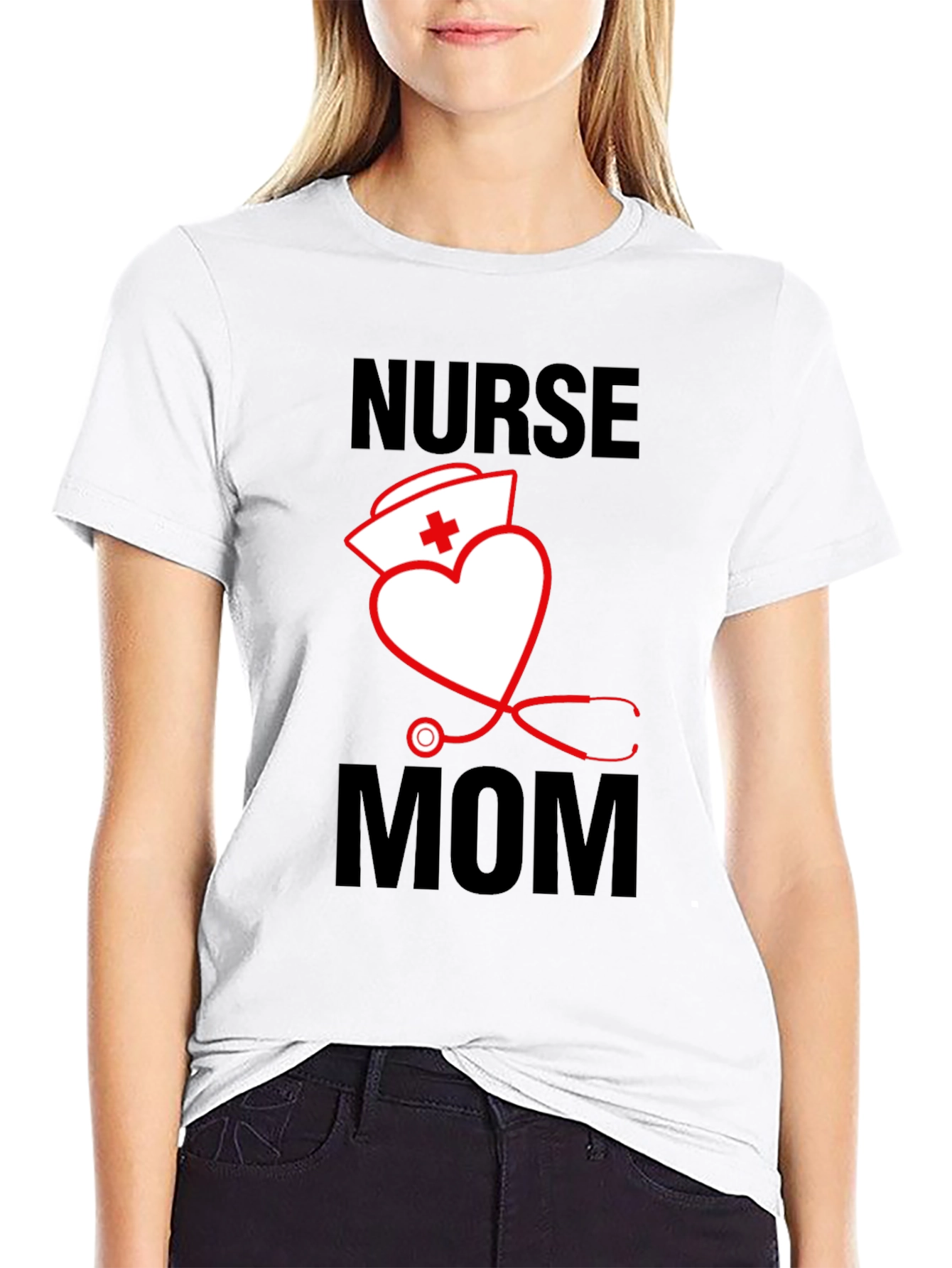 Nurse Mom T-Shirt - Heart Stethoscope Graphic