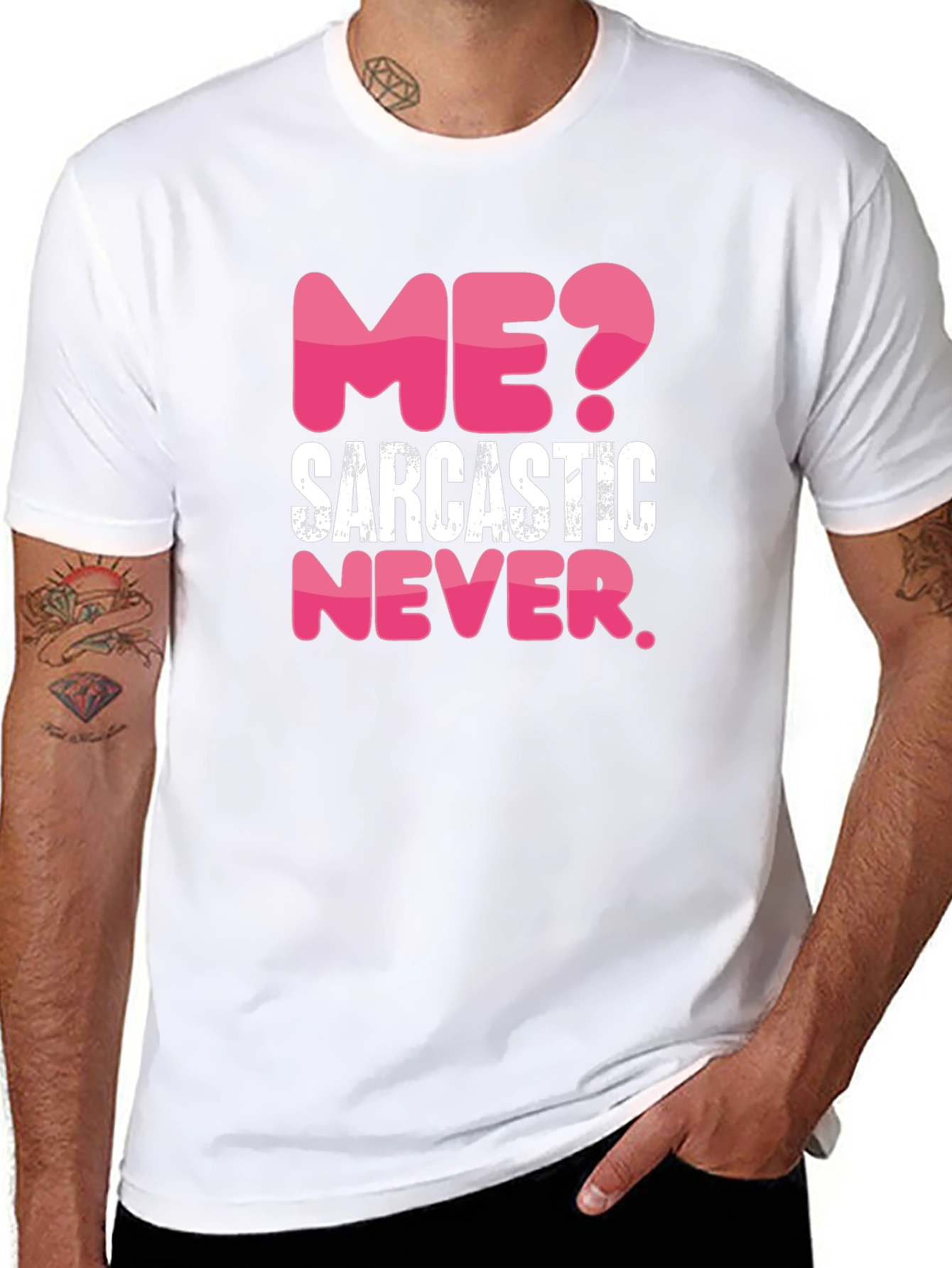 Sarcastic Never Mens Black Graphic T-Shirt