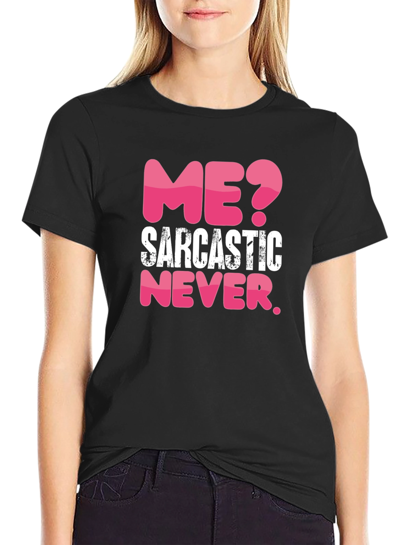 Sarcastic Never Mens Black Graphic T-Shirt
