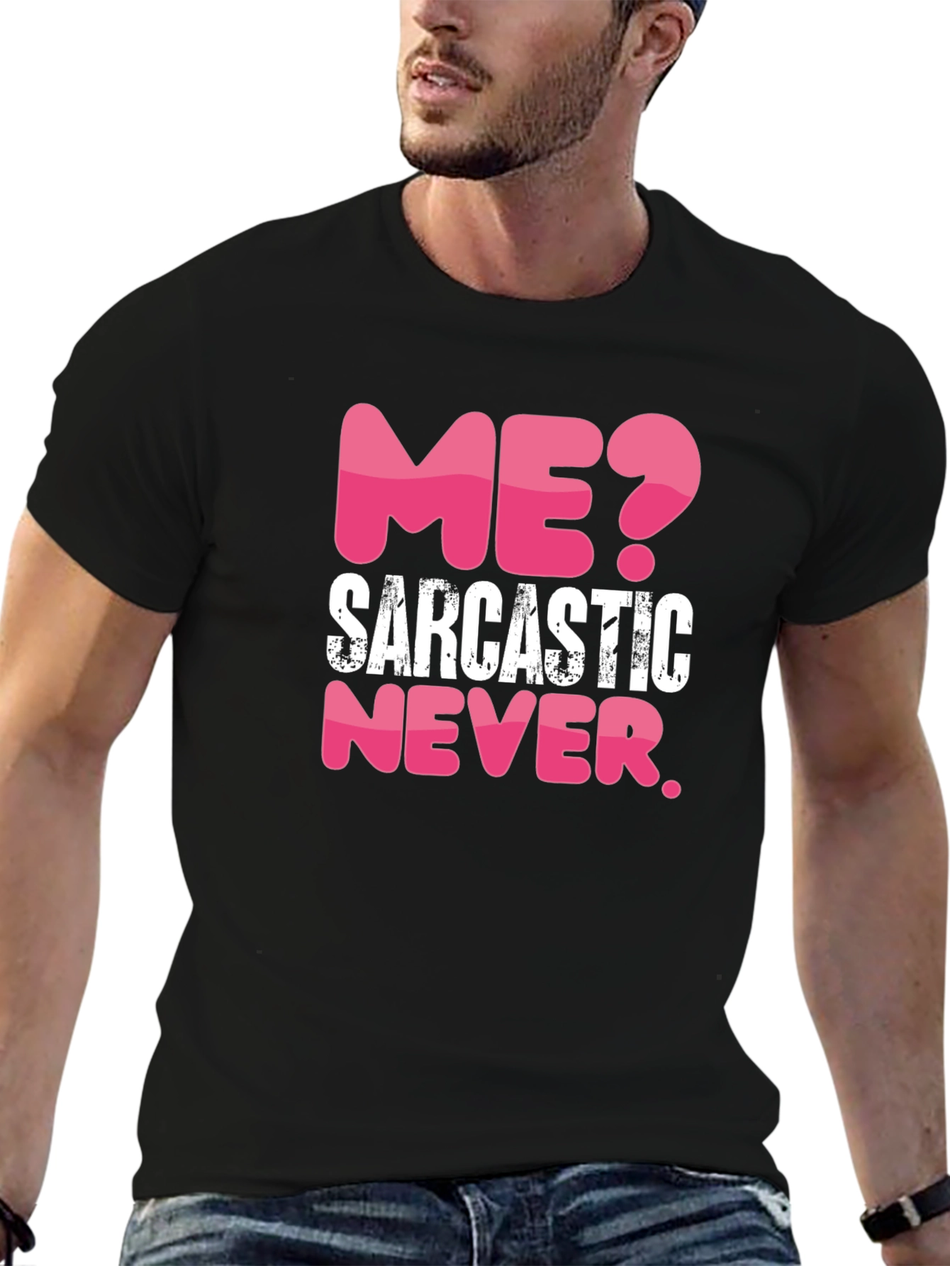 Sarcastic Never Mens Black Graphic T-Shirt