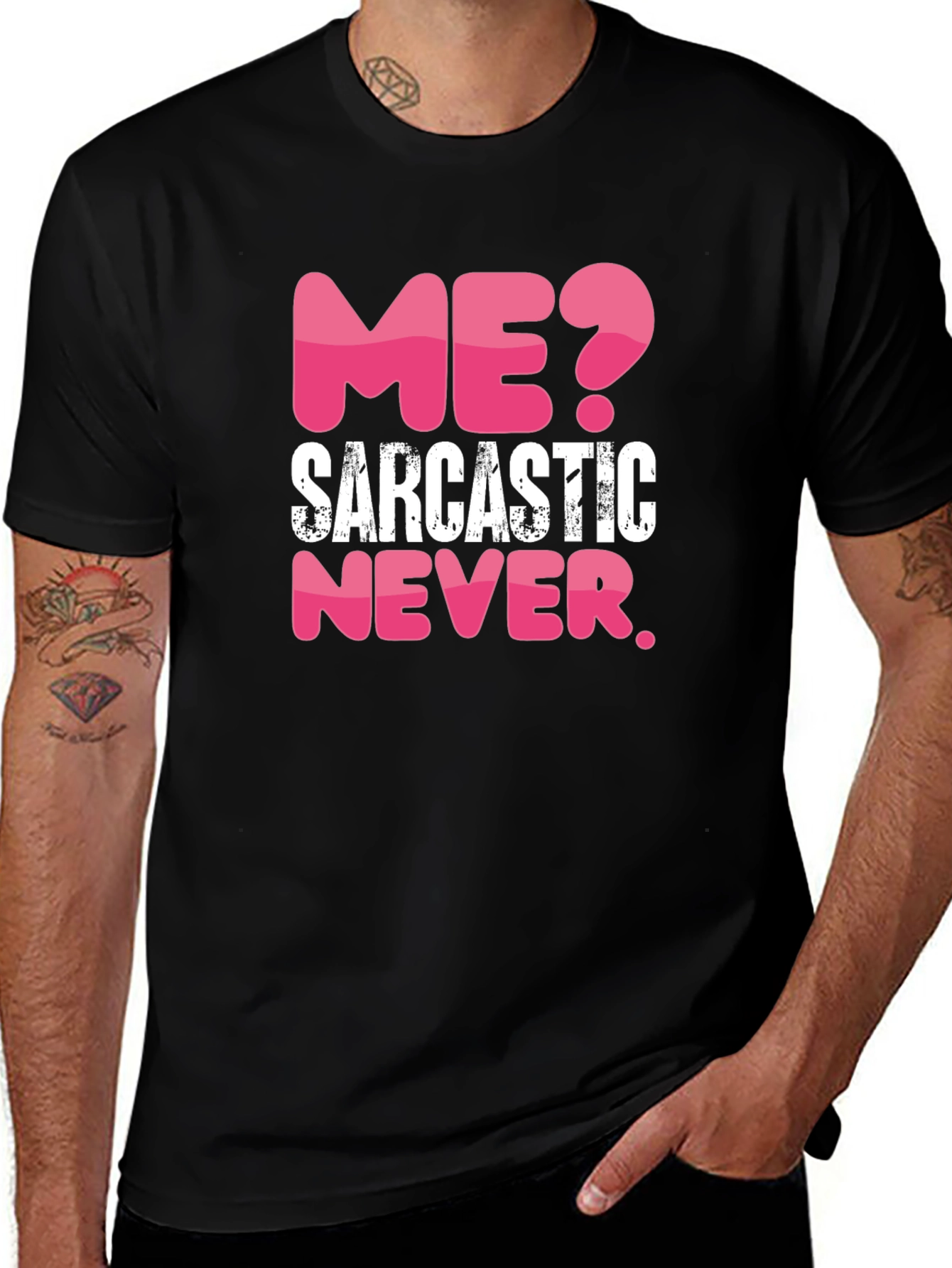 Sarcastic Never Mens Black Graphic T-Shirt