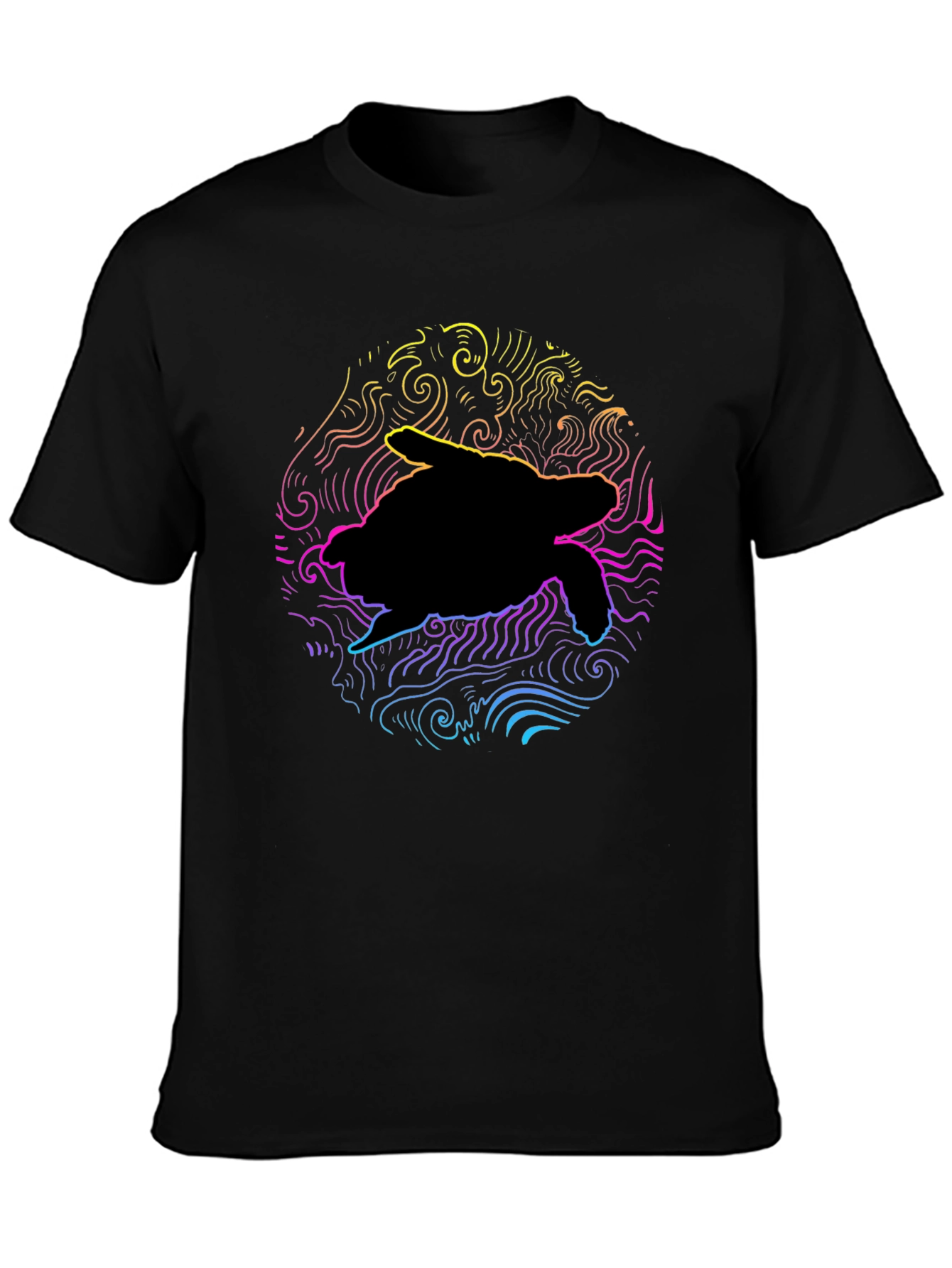 Neon Turtle Graphic T-Shirt - Black Cotton Blend