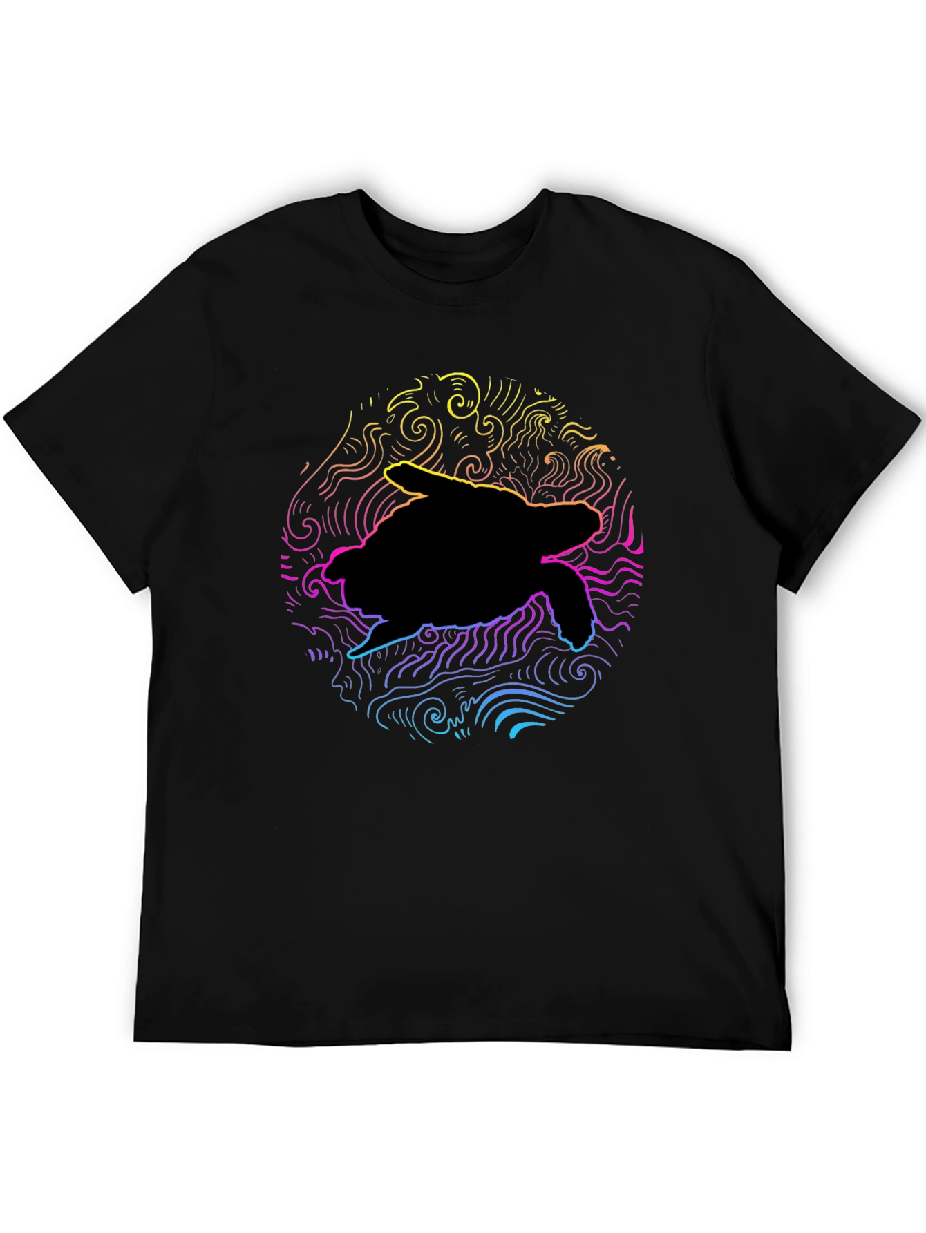 Neon Turtle Graphic T-Shirt - Black Cotton Blend