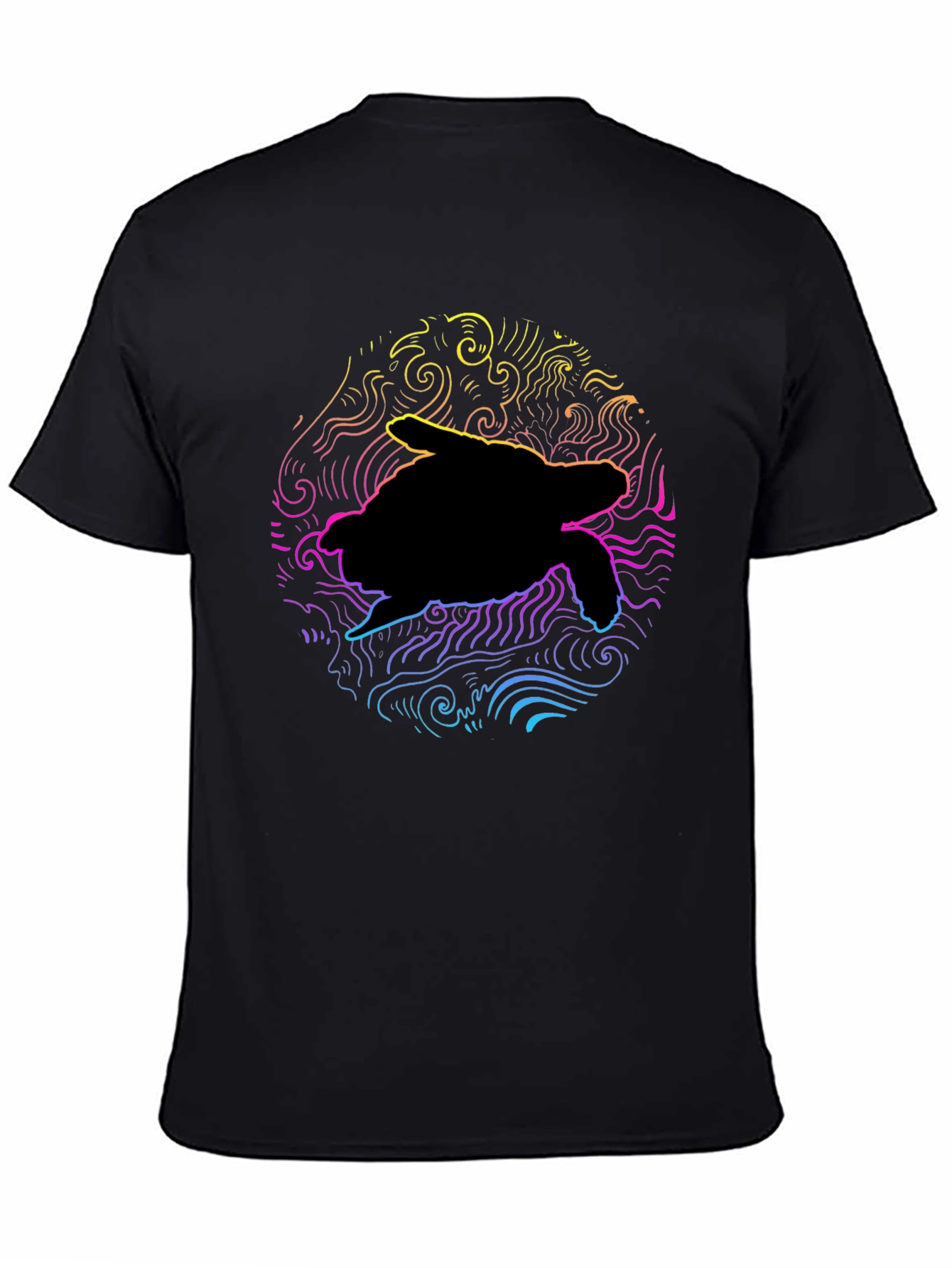 Neon Turtle Graphic T-Shirt - Black Cotton Blend