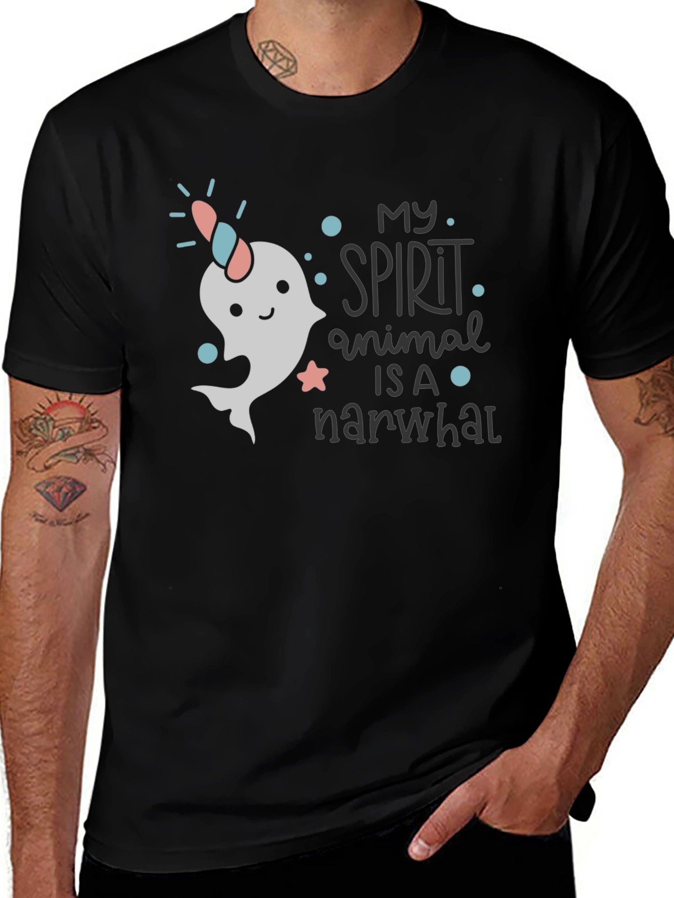 Narwhal Spirit Animal T-Shirt - Black Cotton Tee