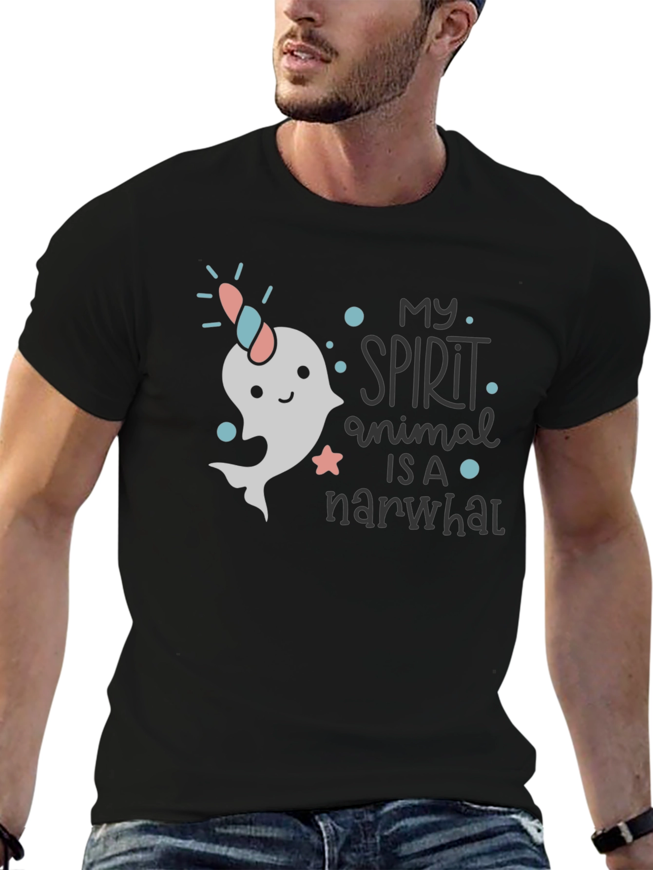 Narwhal Spirit Animal T-Shirt - Black Cotton Tee