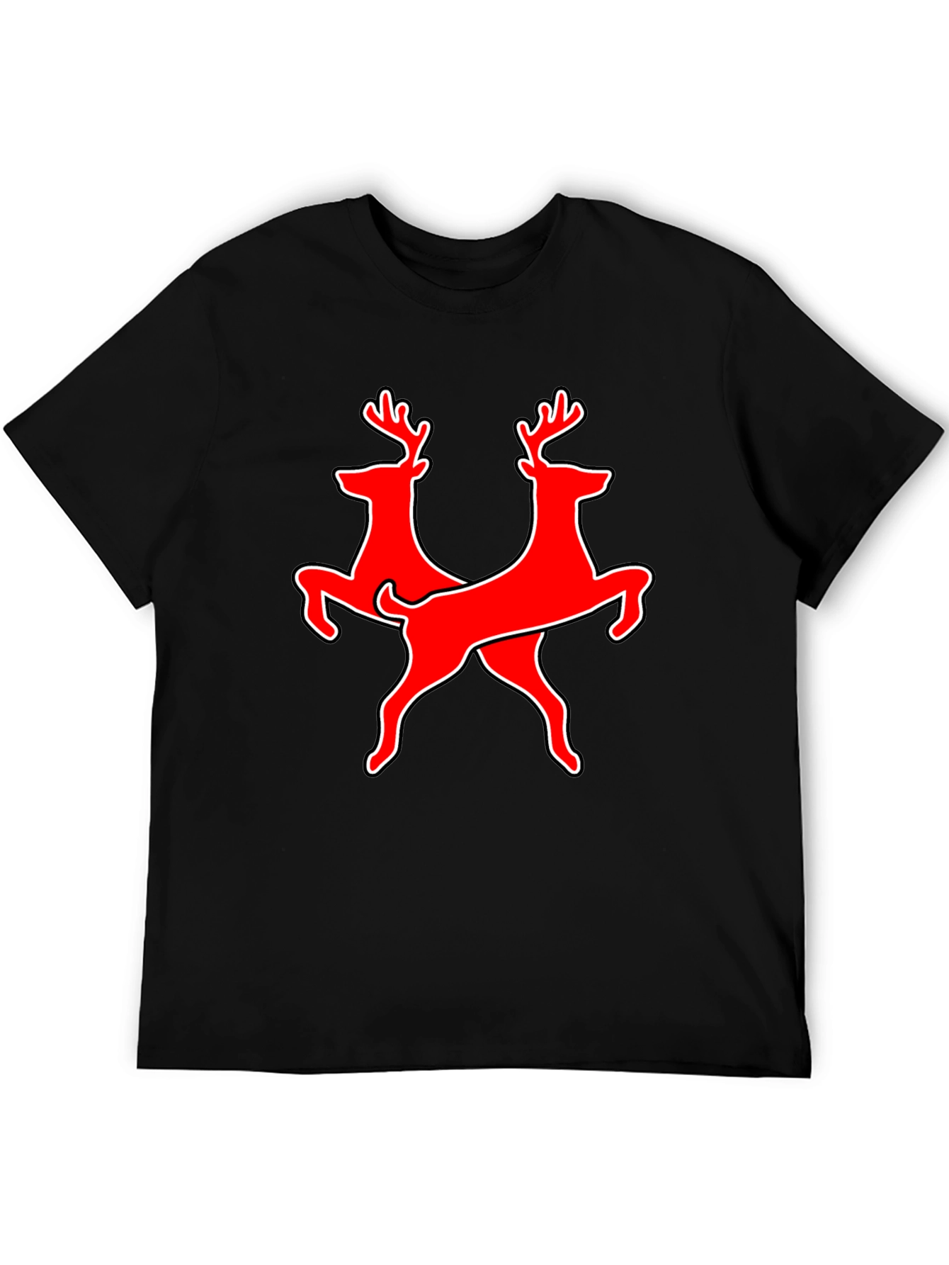 Twin Deer Graphic Tee - Black Cotton T-Shirt