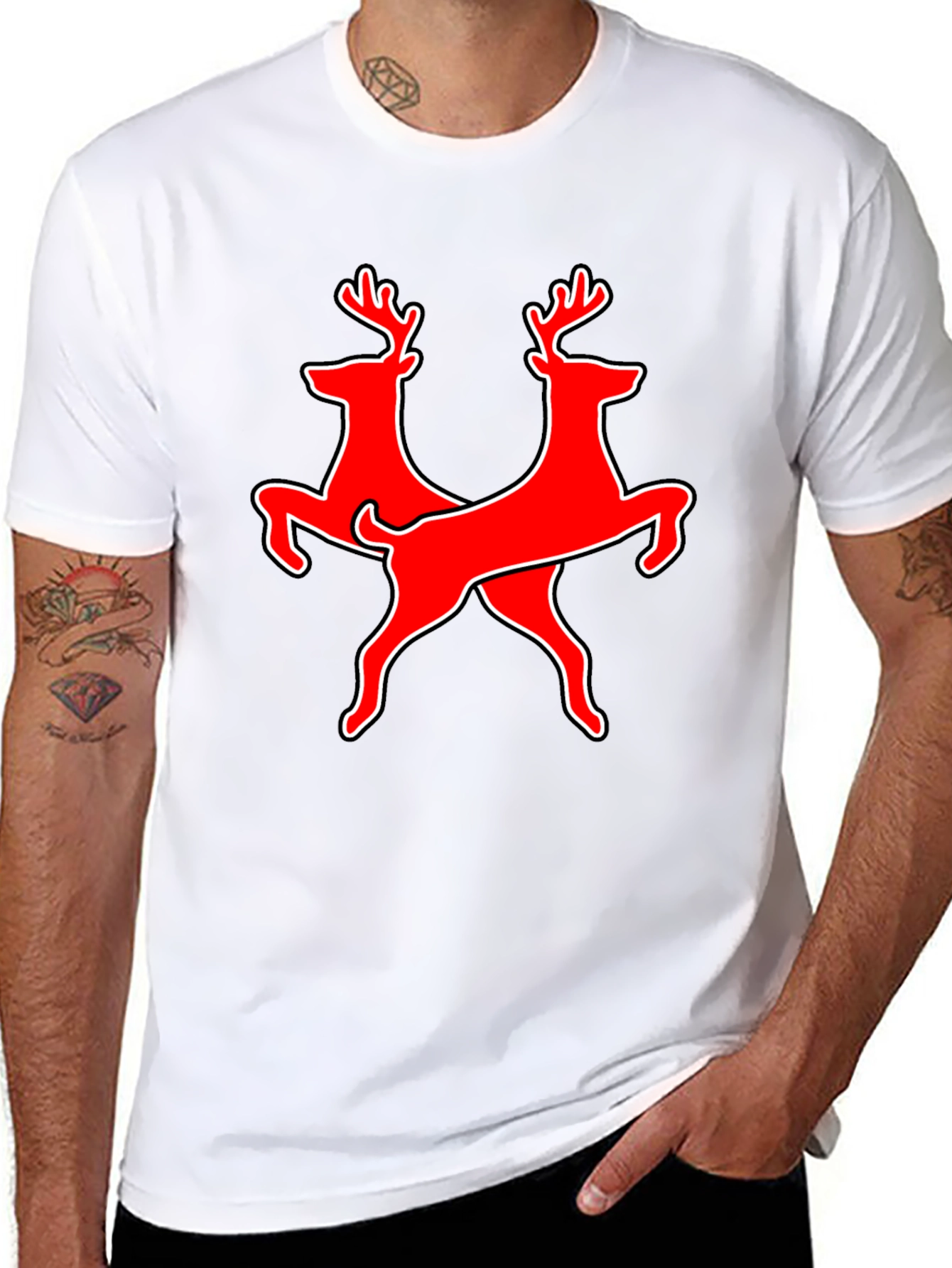 Twin Deer Graphic Tee - Black Cotton T-Shirt