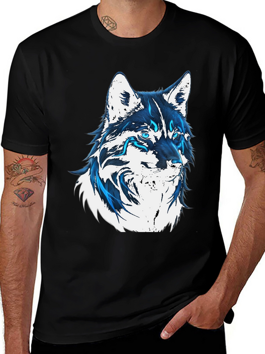 Wolf Graphic Print T-Shirt - Cool Blue Design