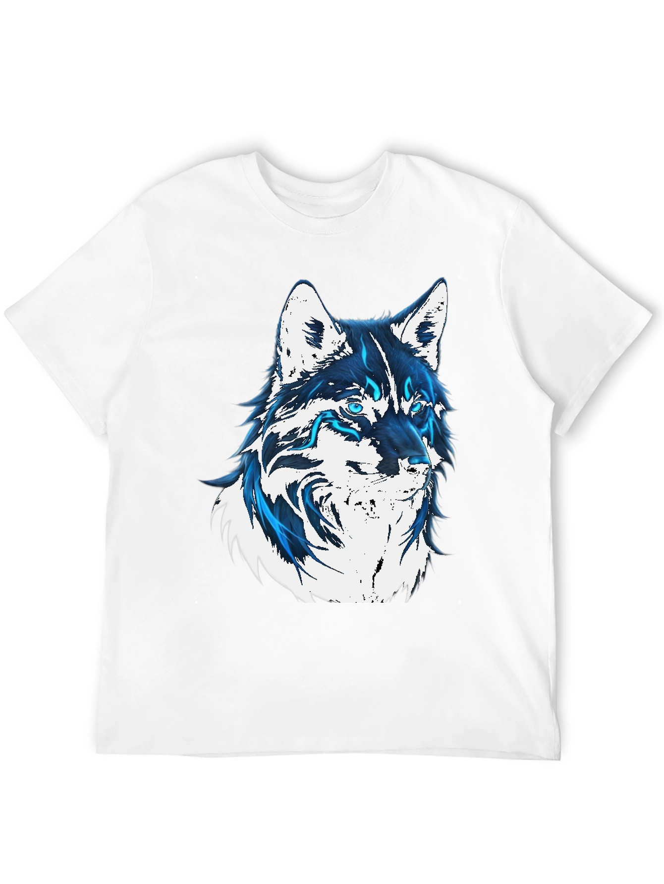 Wolf Graphic Print T-Shirt - Cool Blue Design