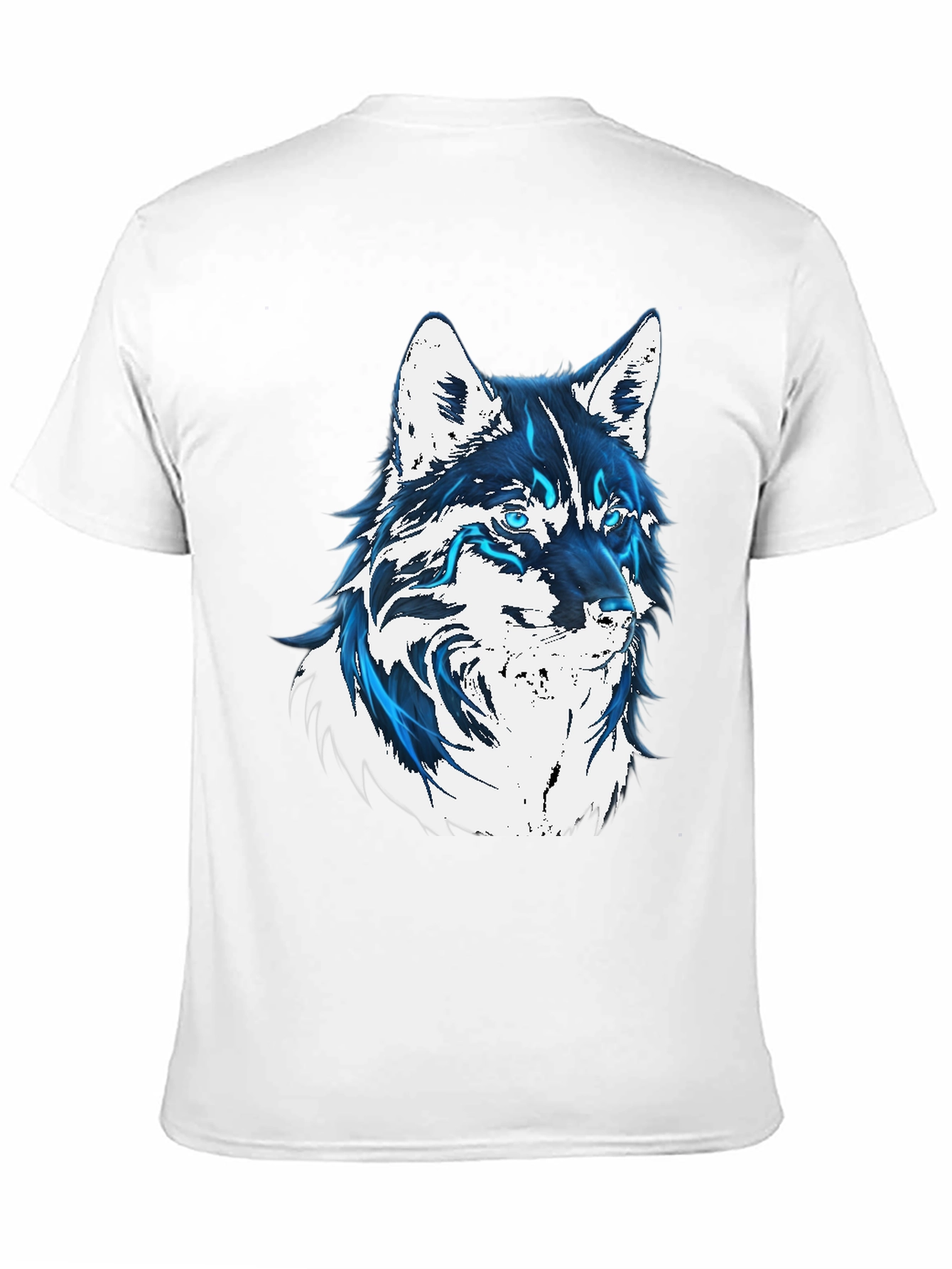 Wolf Graphic Print T-Shirt - Cool Blue Design