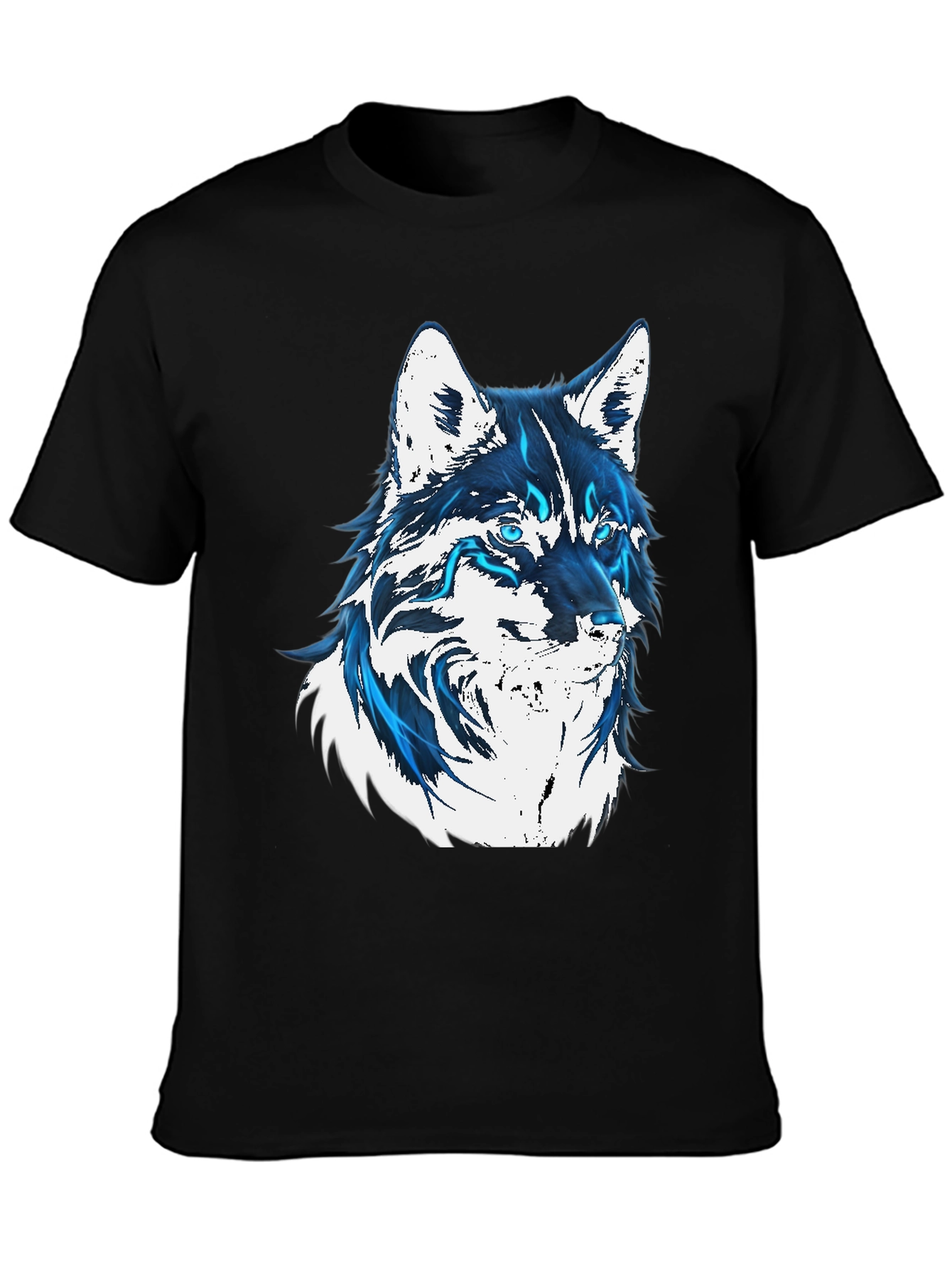 Wolf Graphic Print T-Shirt - Cool Blue Design