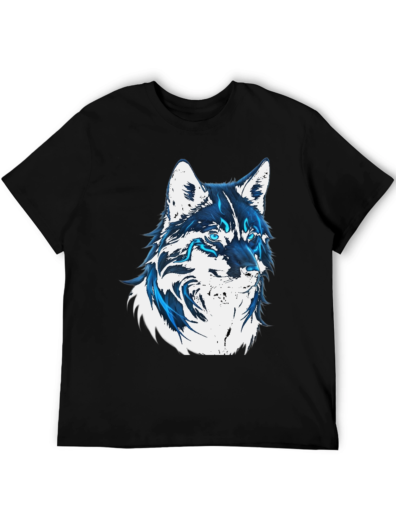 Wolf Graphic Print T-Shirt - Cool Blue Design
