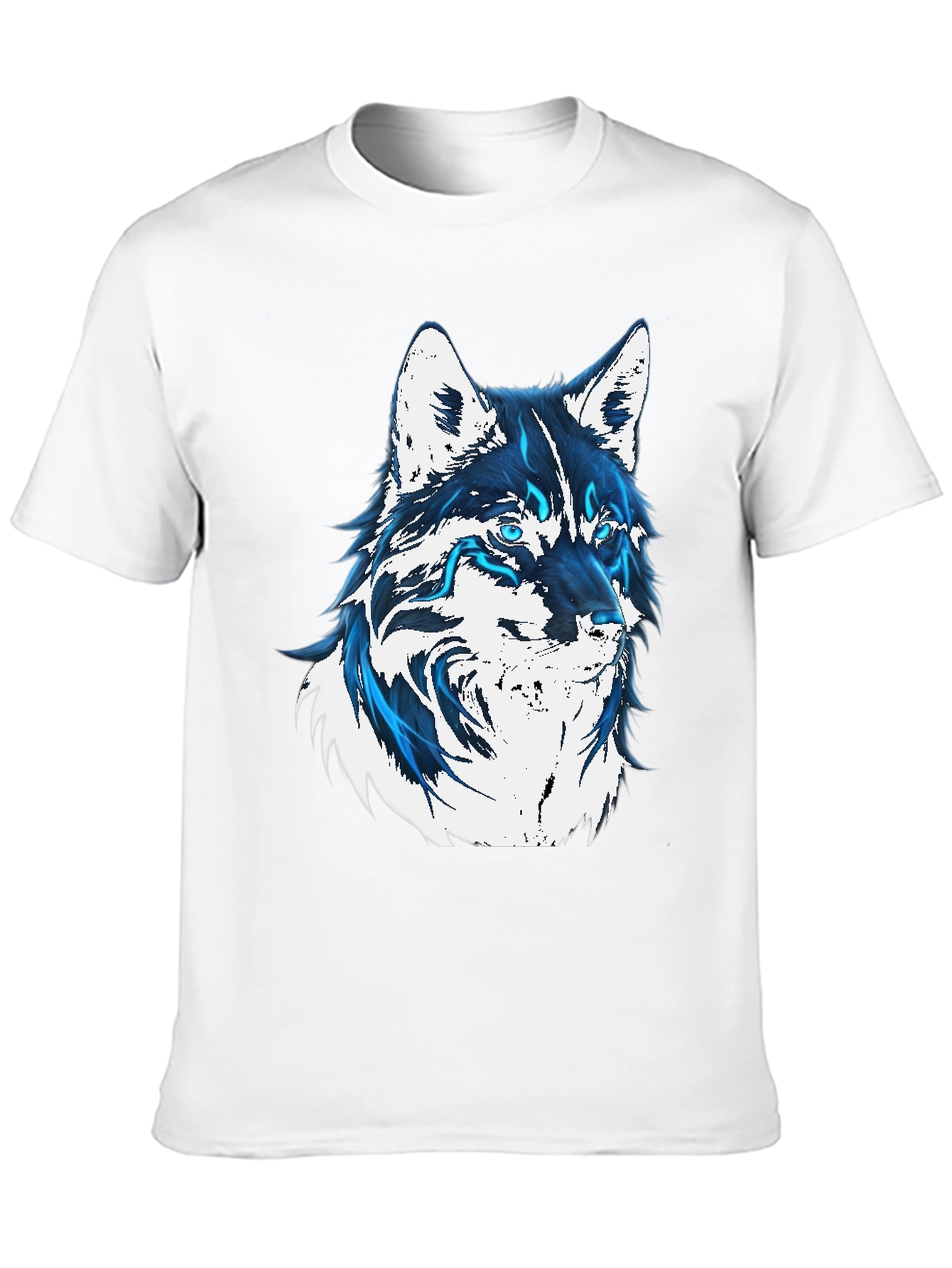 Wolf Graphic Print T-Shirt - Cool Blue Design