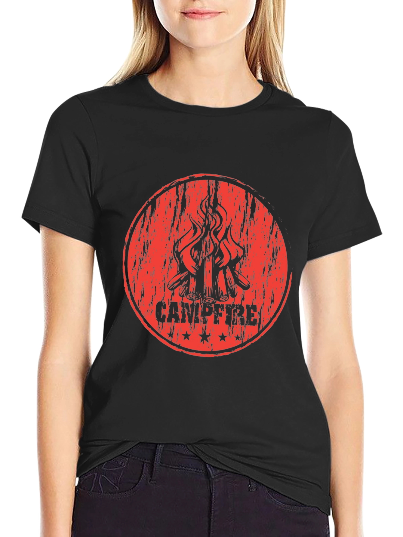 Campfire Graphic Print Black T-Shirt