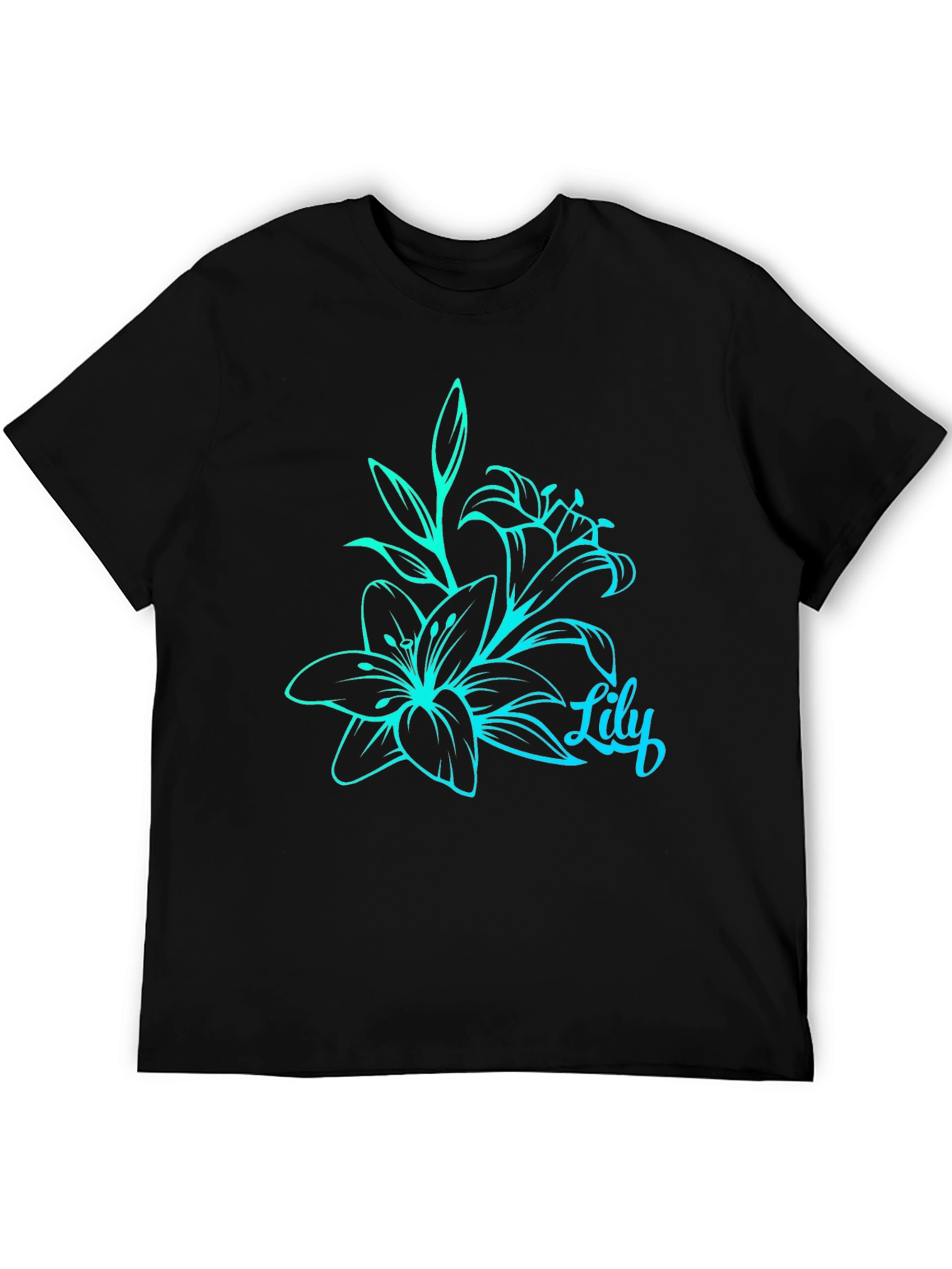 Black T-Shirt with Lily Flower Graphic