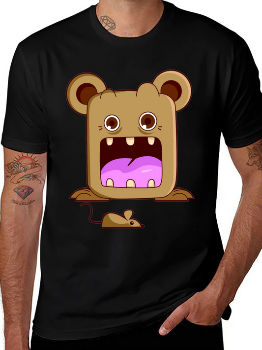 Cartoon Monster & Mouse Graphic Tee - Unisex Black T-Shirt