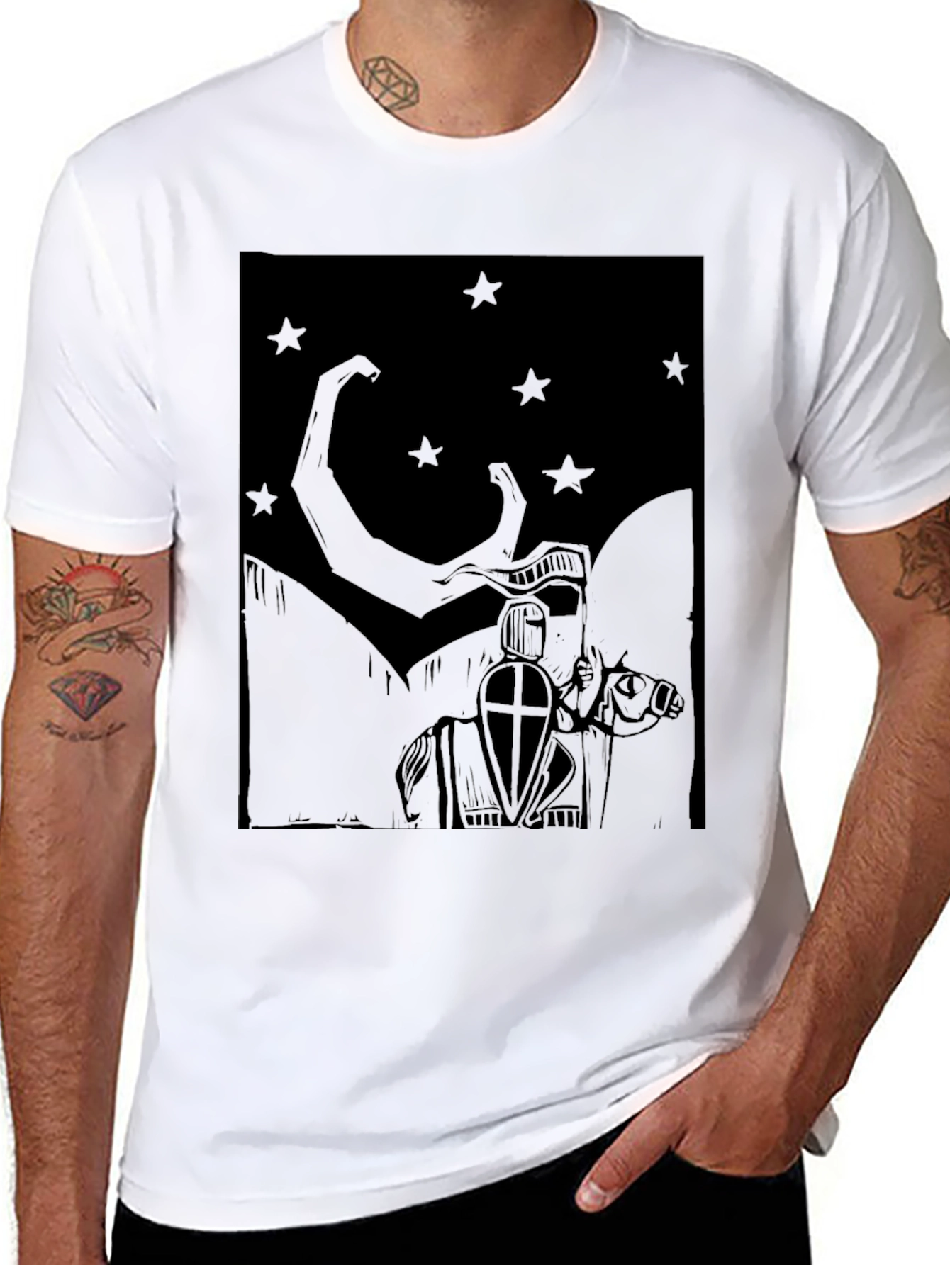 Knight & Stars Graphic Tee - Black Cotton Blend
