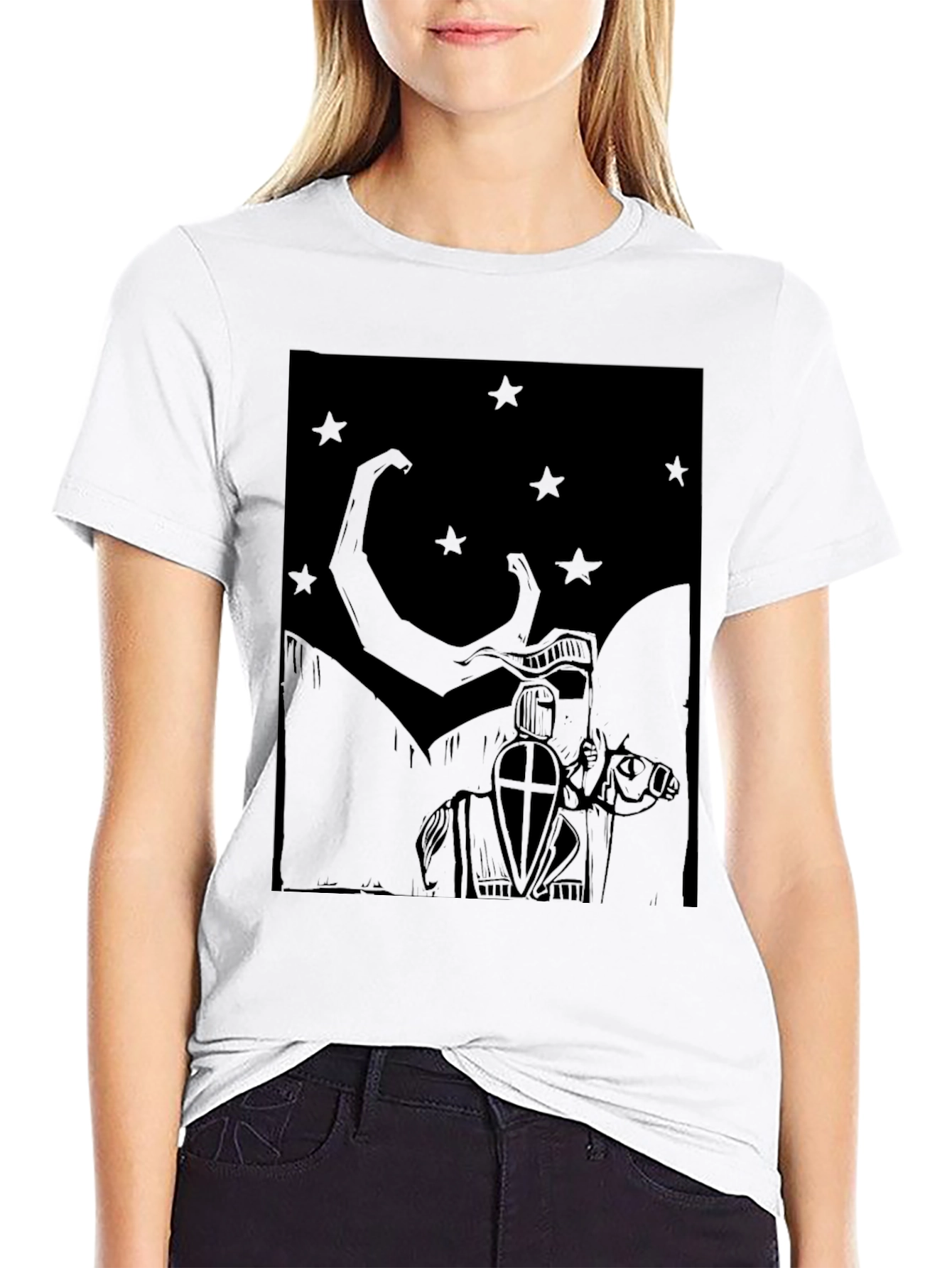Knight & Stars Graphic Tee - Black Cotton Blend