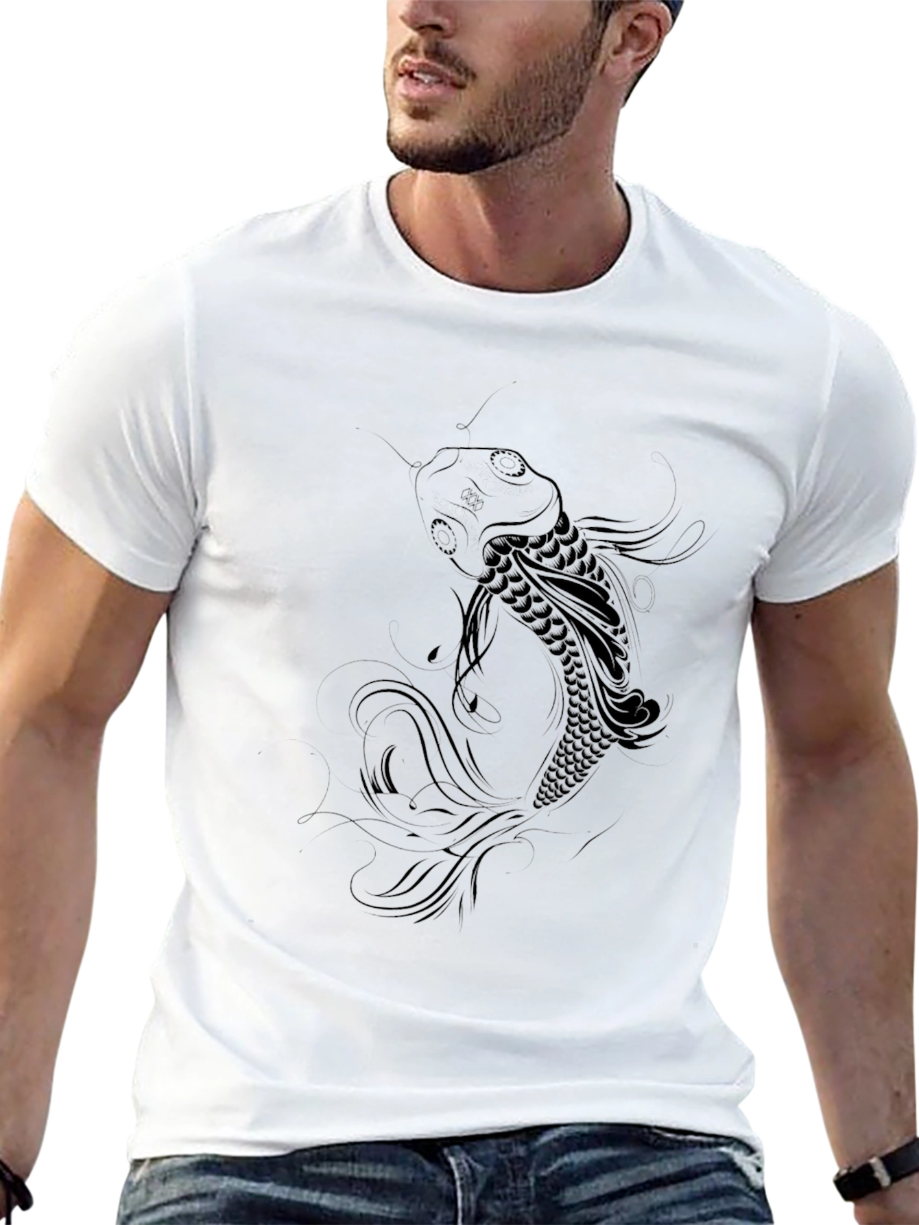 Koi Fish Graphic Tee - Black Cotton Blend