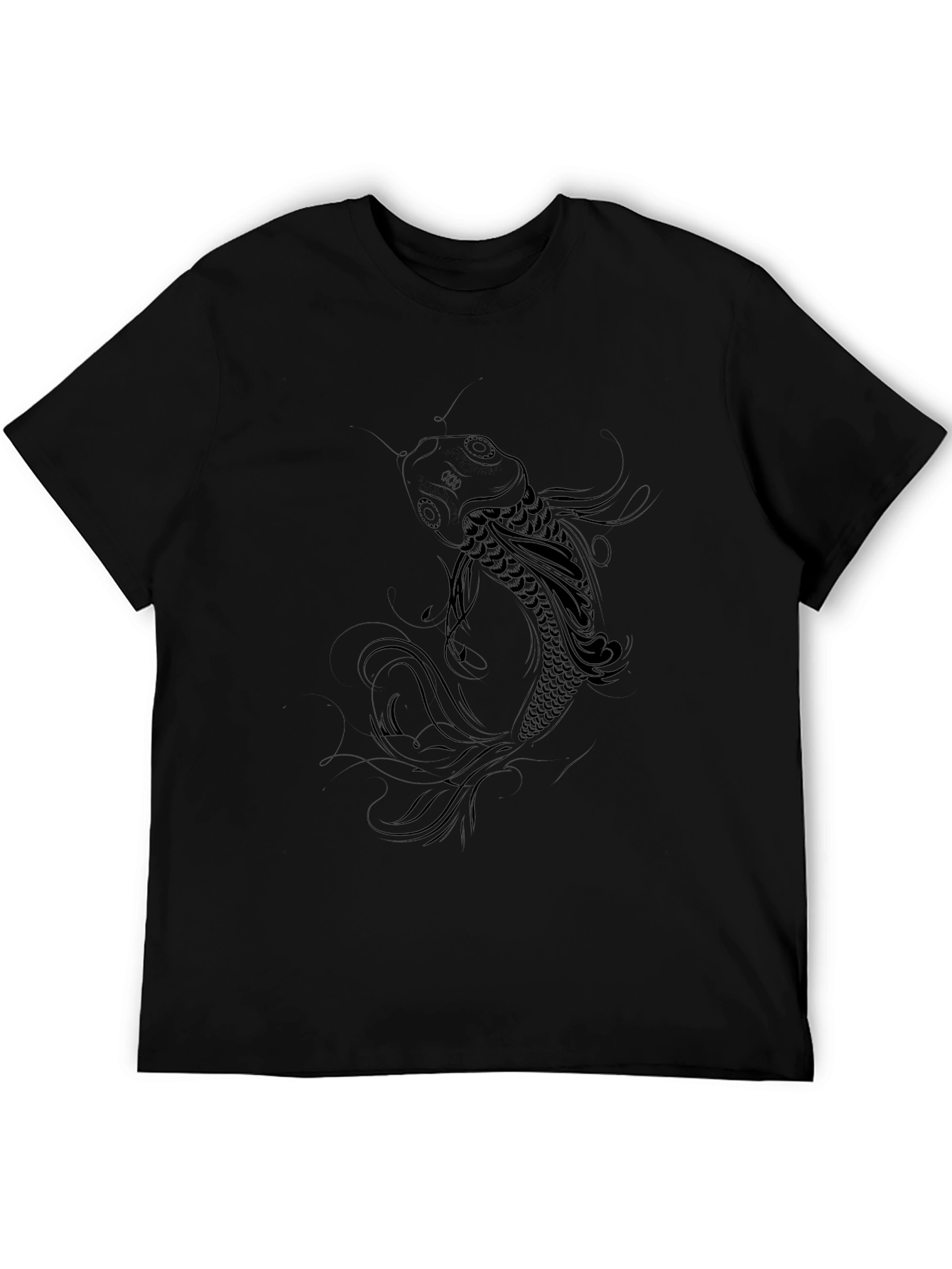 Koi Fish Graphic Tee - Black Cotton Blend