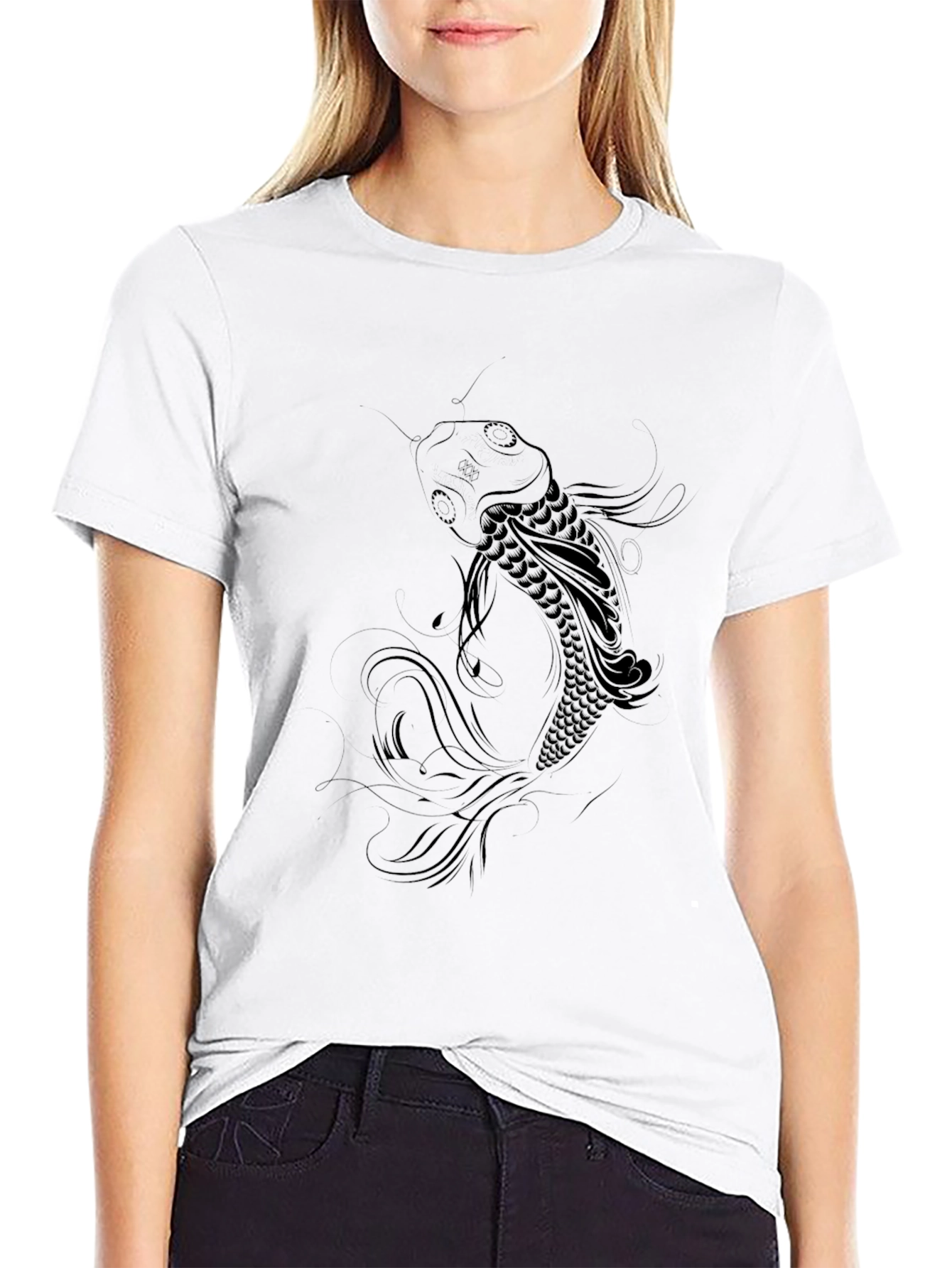 Koi Fish Graphic Tee - Black Cotton Blend