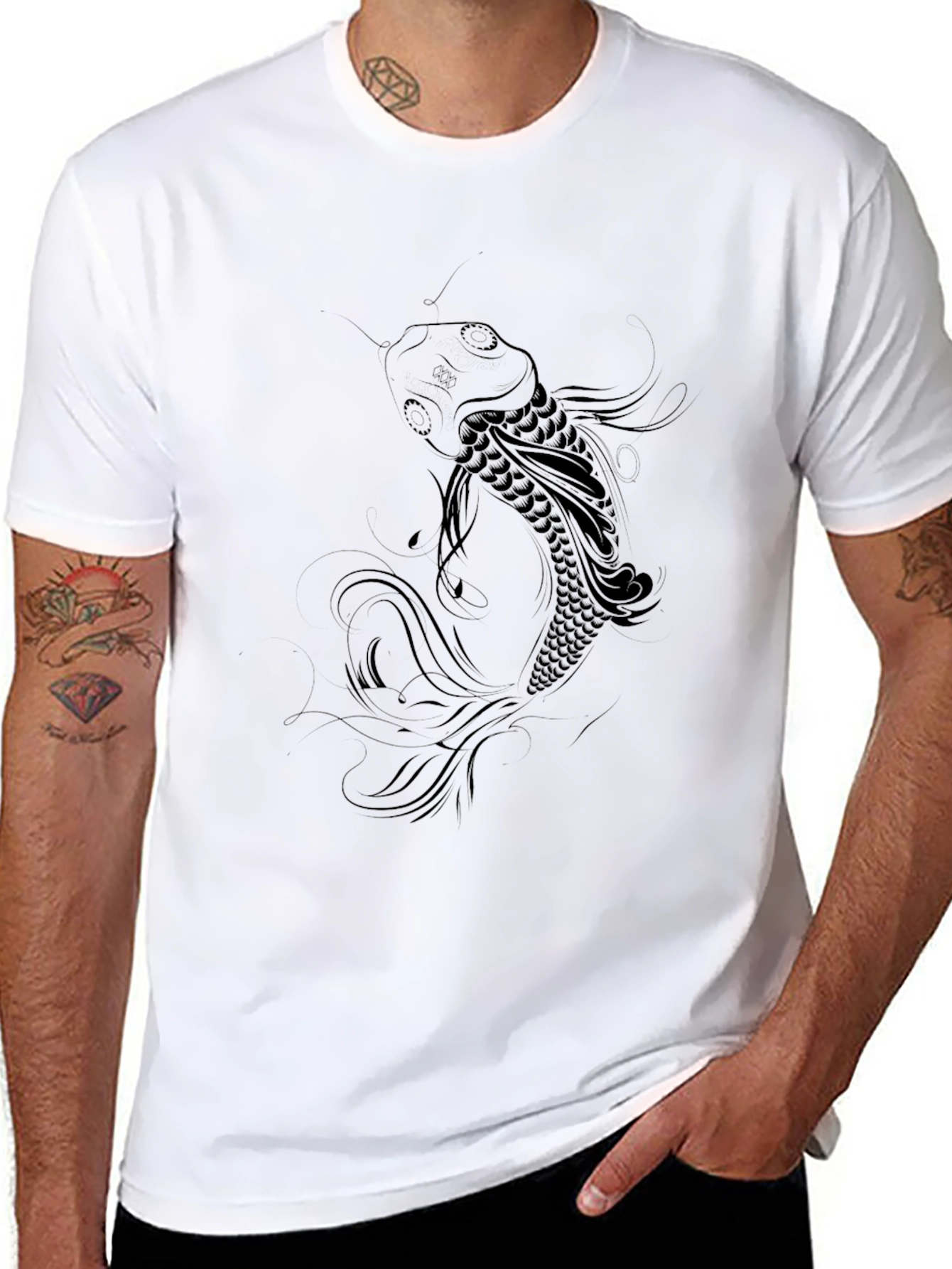 Koi Fish Graphic Tee - Black Cotton Blend